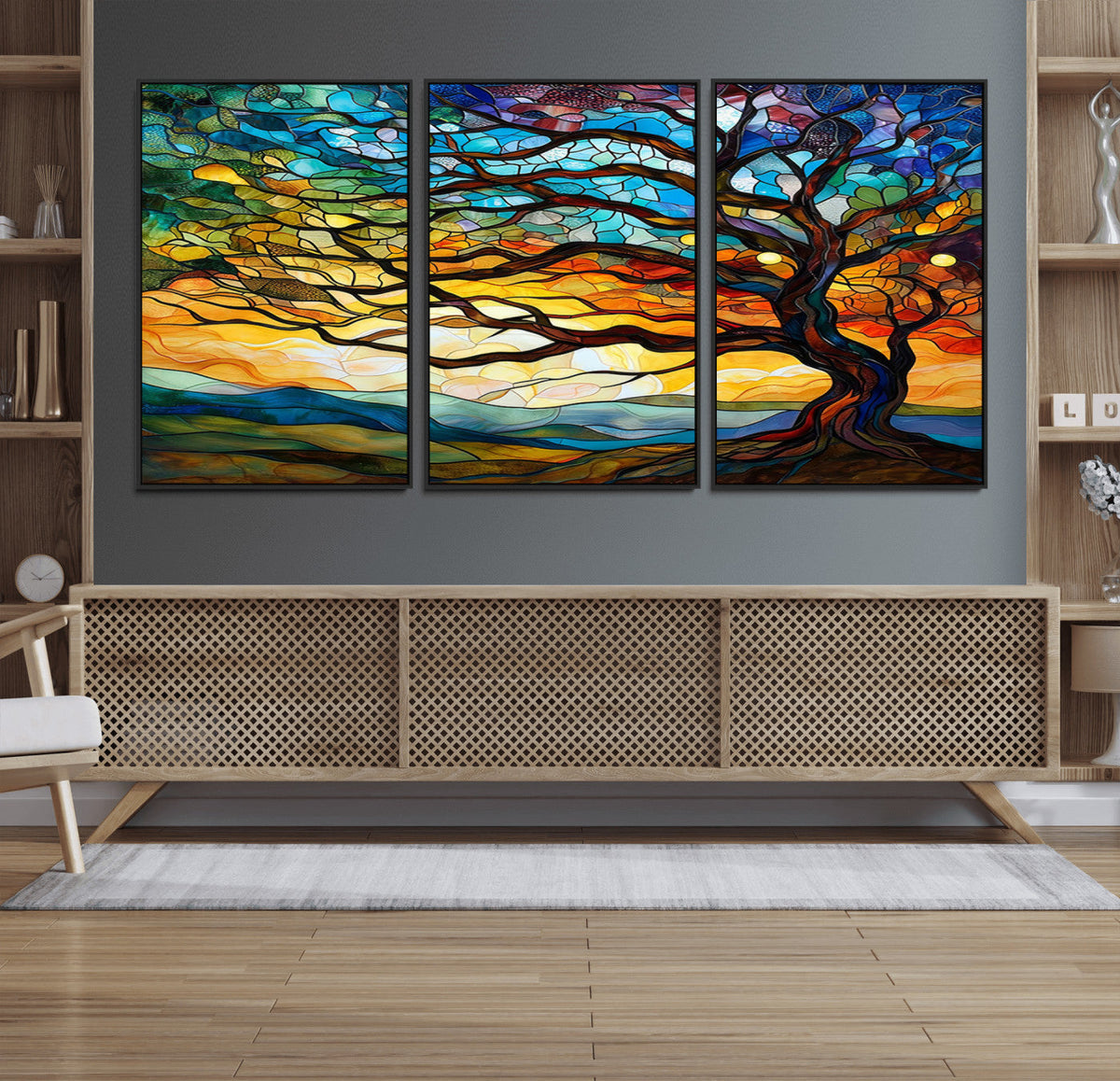 Vibrant Mosaic Tree of Life Wall Art | Stained Glass Style