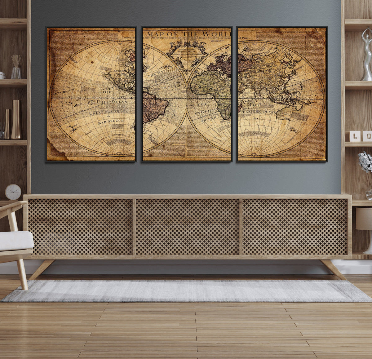 Vintage World Map Wall Art Canvas – Antique Style Push Pin
