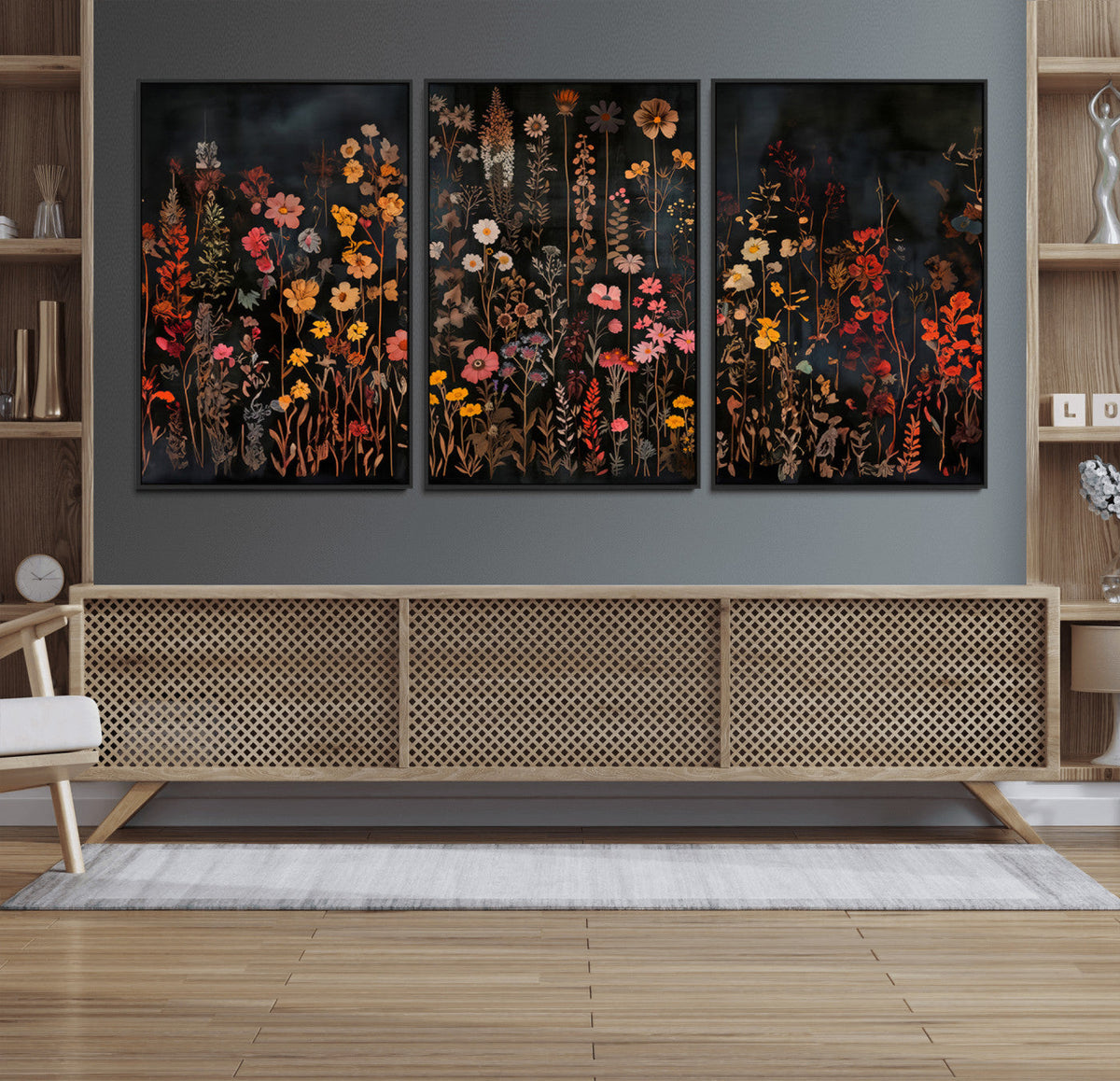 Large Floral Painting Print Illustration Flowers Canvas Wall