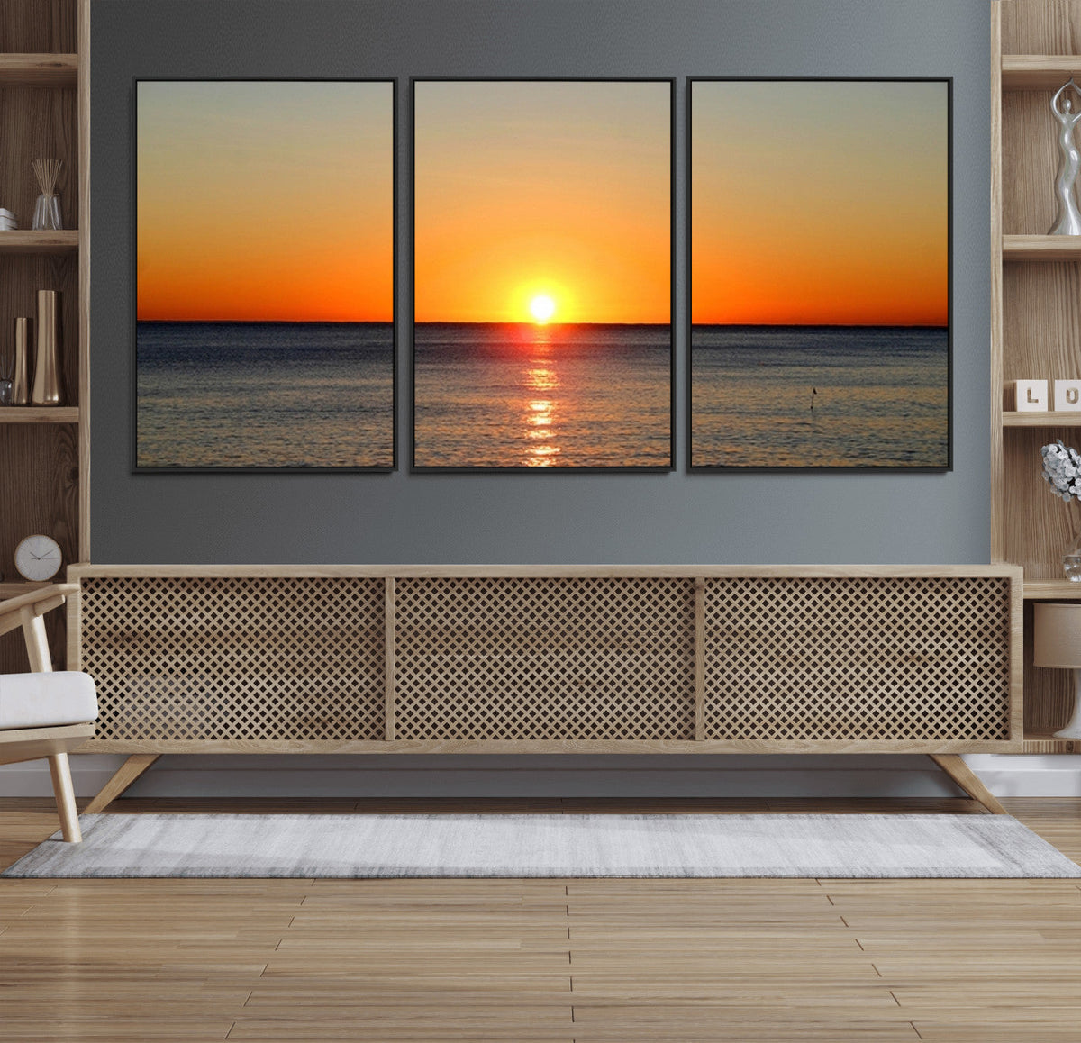 Golden Horizon Sunset Over Ocean Wall Art Canvas Print –