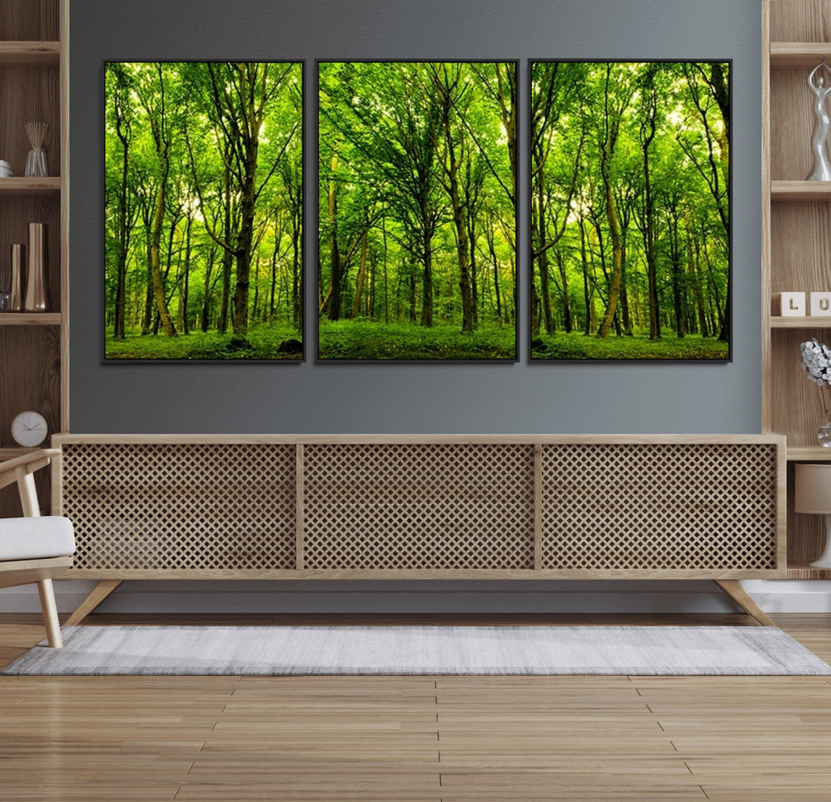 Lush Green Forest Canvas Print | 3-Panel Forest Wall Art |