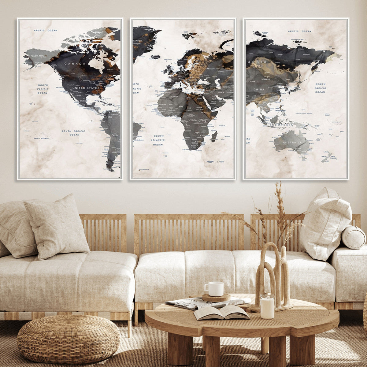 Abstract Map Printing - Modern World Map Canvas Wall Art for