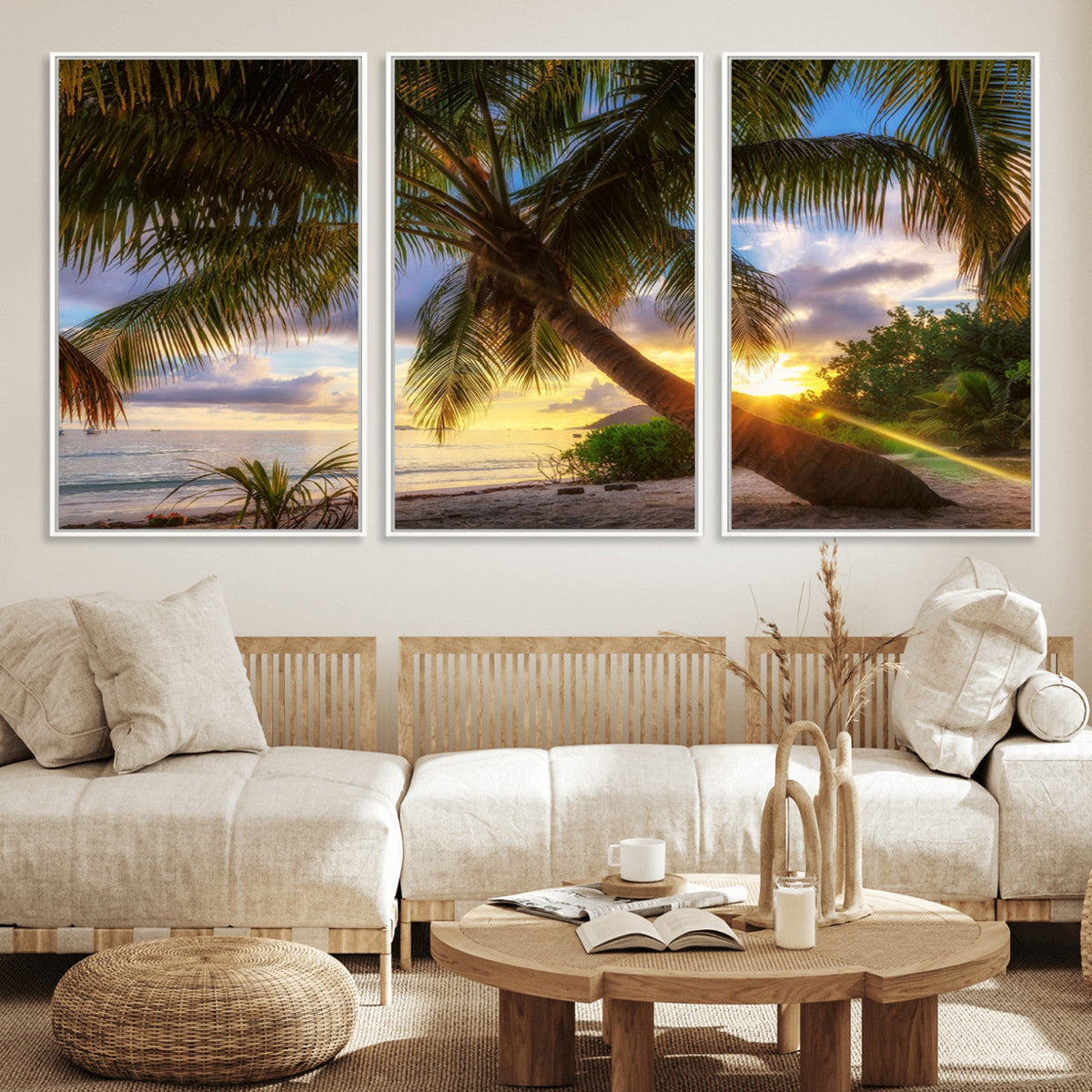 Tropical Island Sunset on the Beach Palms Wall Art Canvas