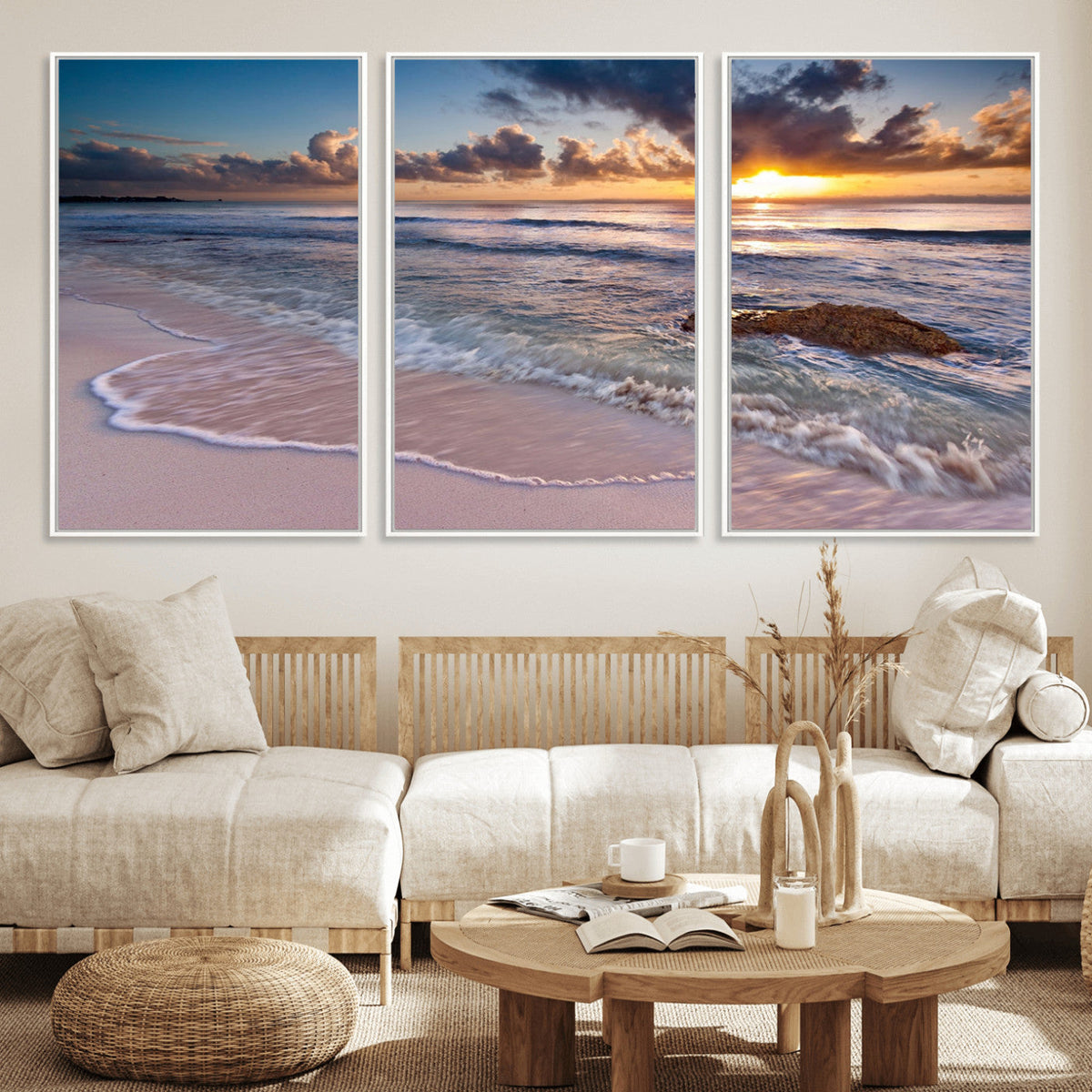 Sea Ocean Sunset Beach Wall Art Canvas Print