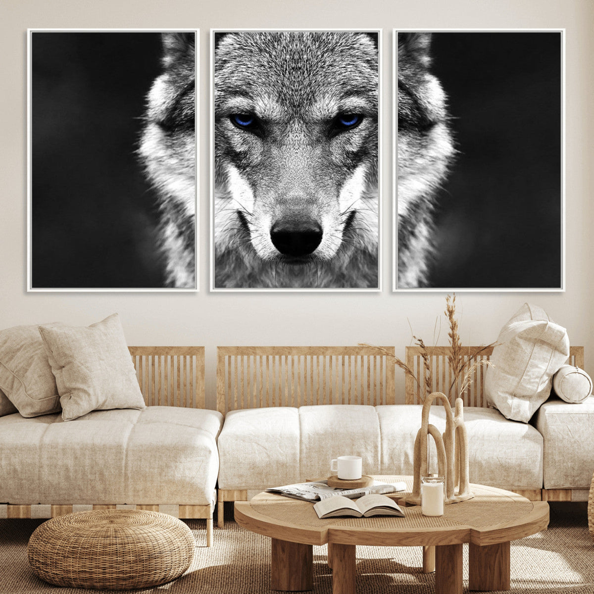 Black and White Wild Wolf Wall Art Canvas Print