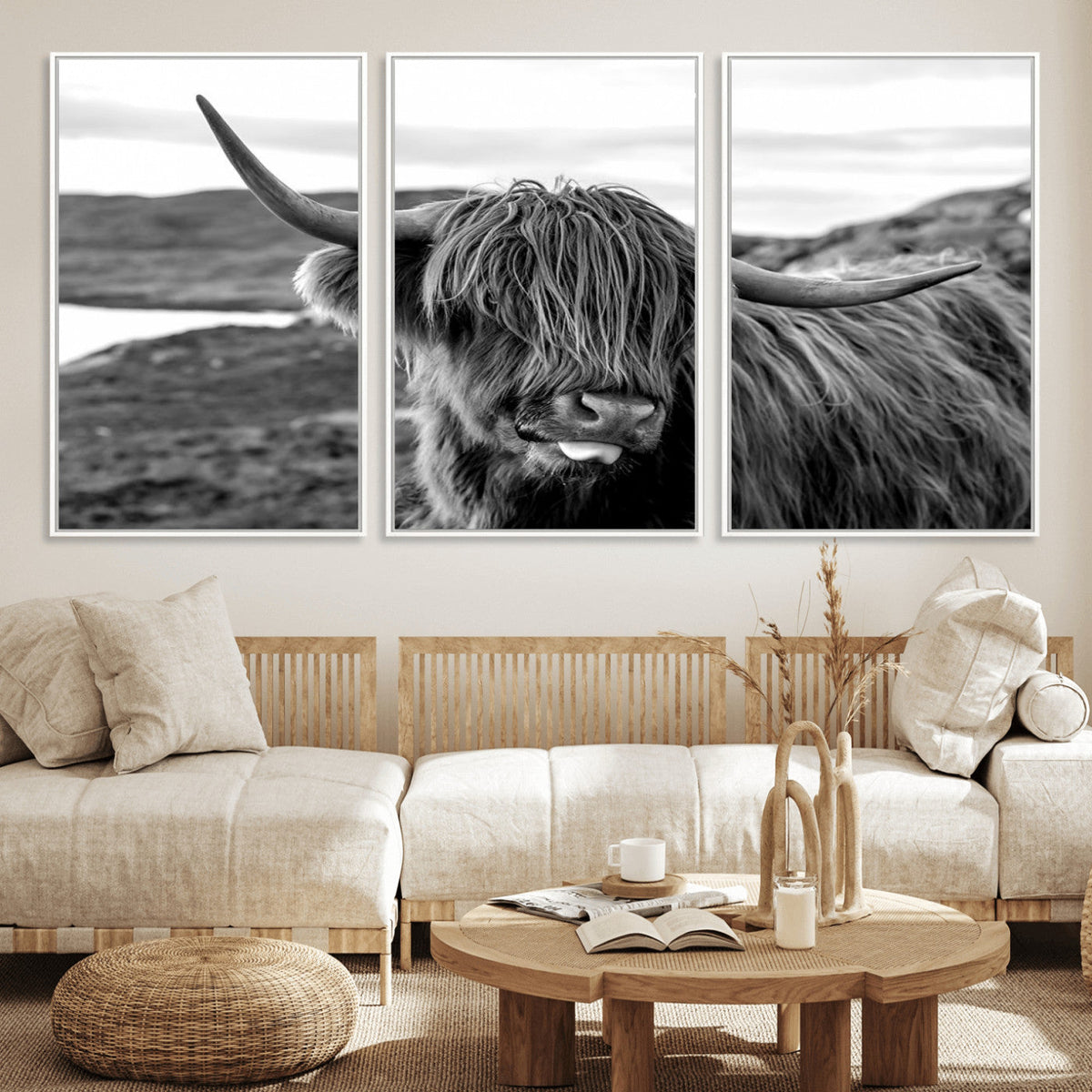 Longhorn Steer Canvas Print Wall Art, Highland Cow Canvas