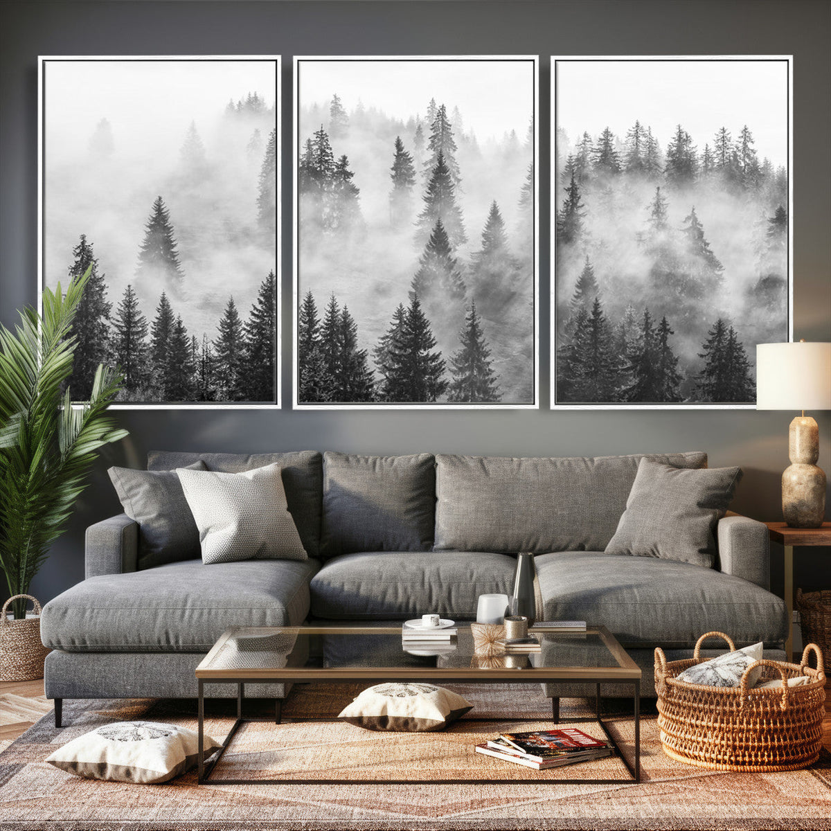 Forest Wall Art Print | Foggy Pine Forest Canvas Wall Art -
