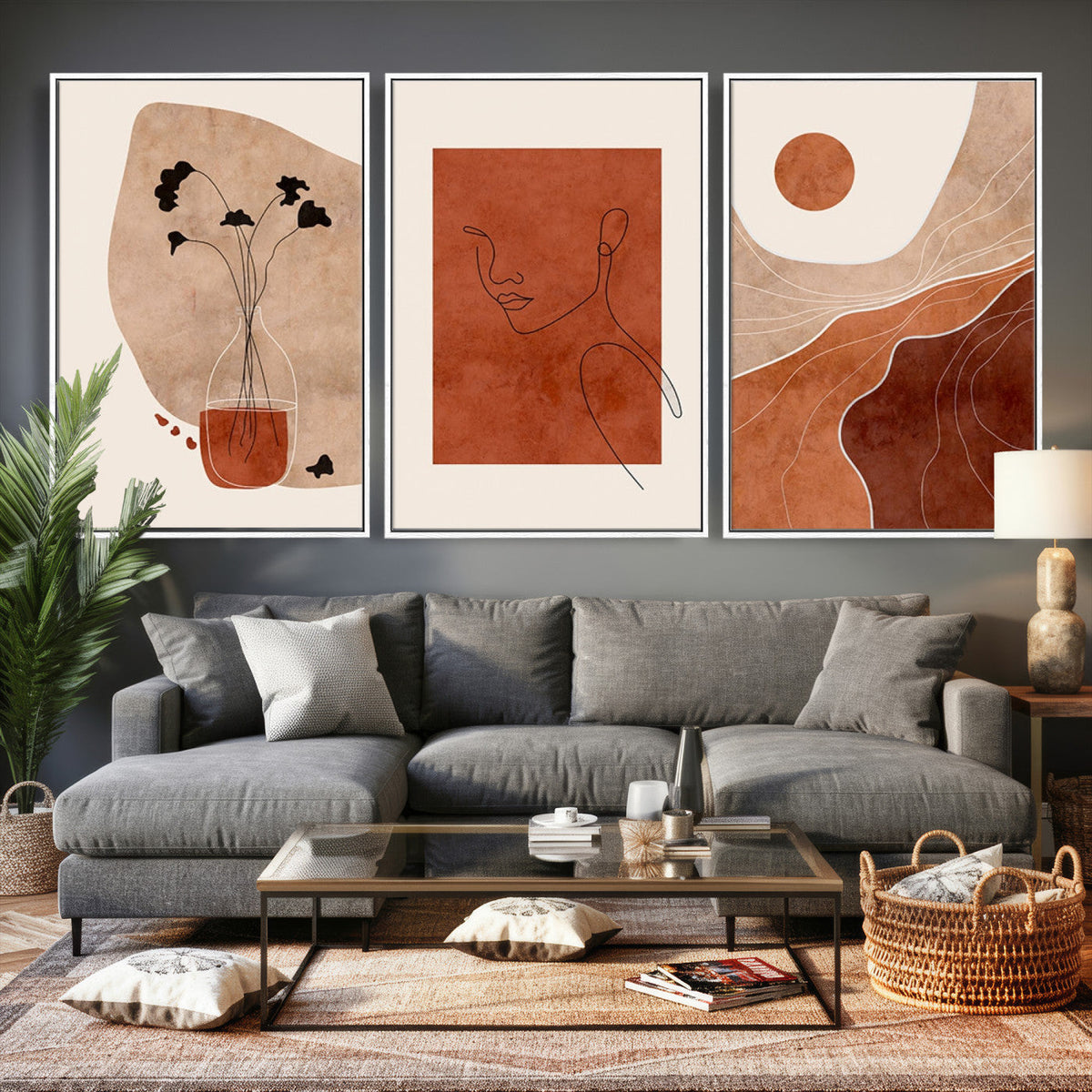 Boho Sunset Mountain Canvas Print, Modern Boho Sunset