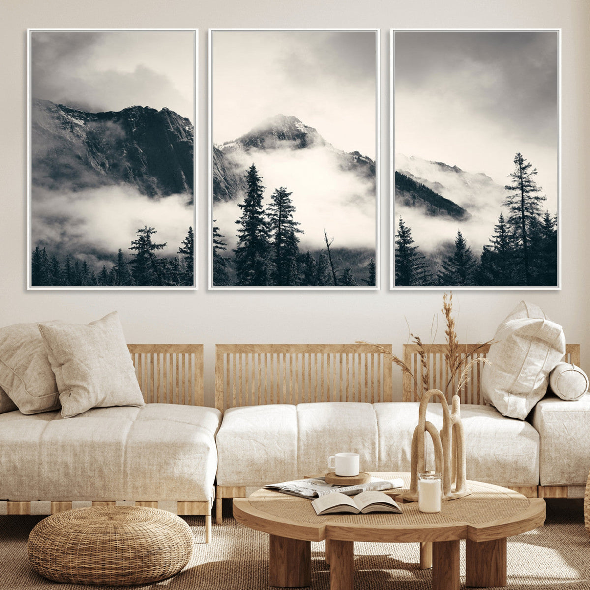 Large Foggy Mountain Forest Wall Art Canvas Print | Misty