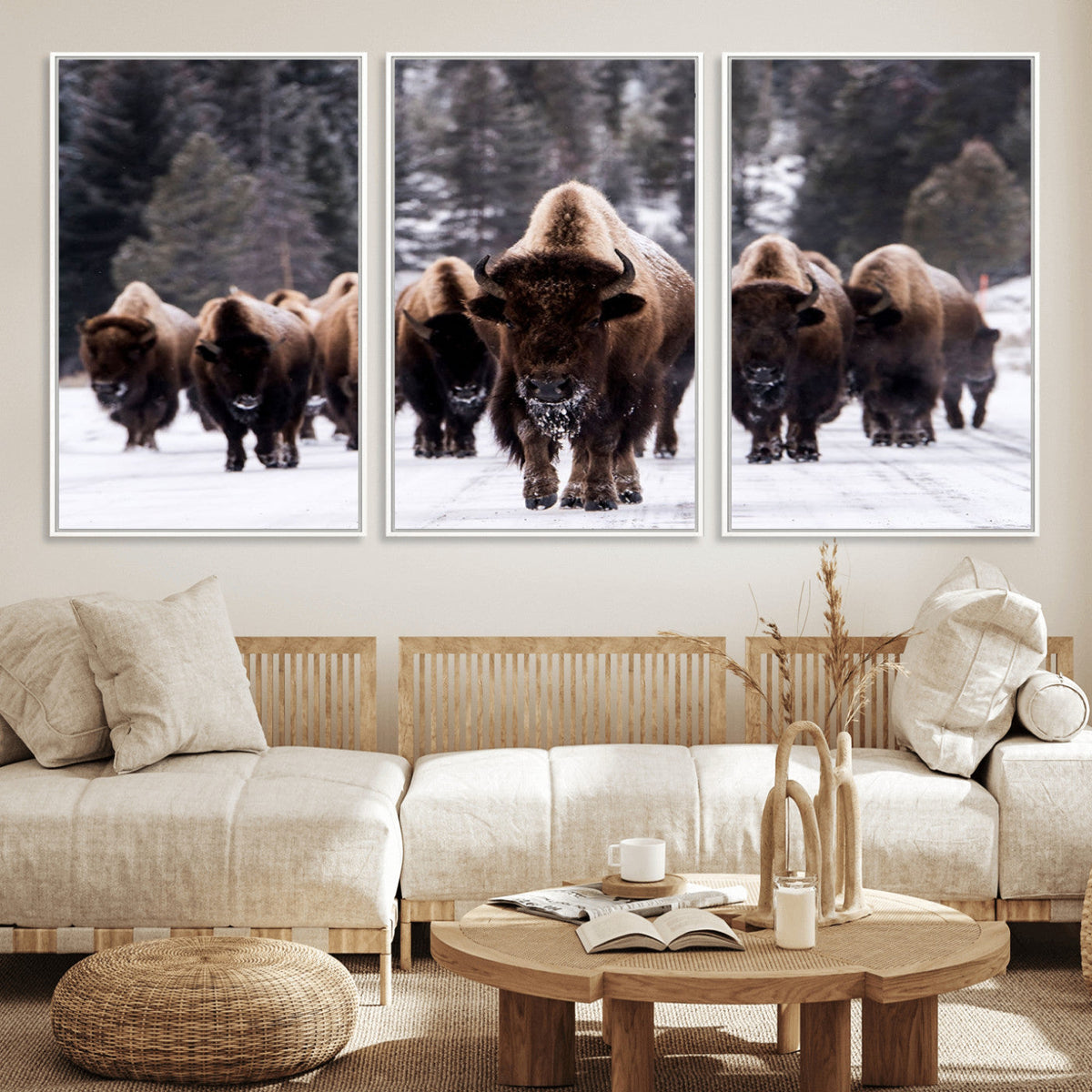 Bison Wall Art Canvas Print- Bison Herd Canvas Wall Art –