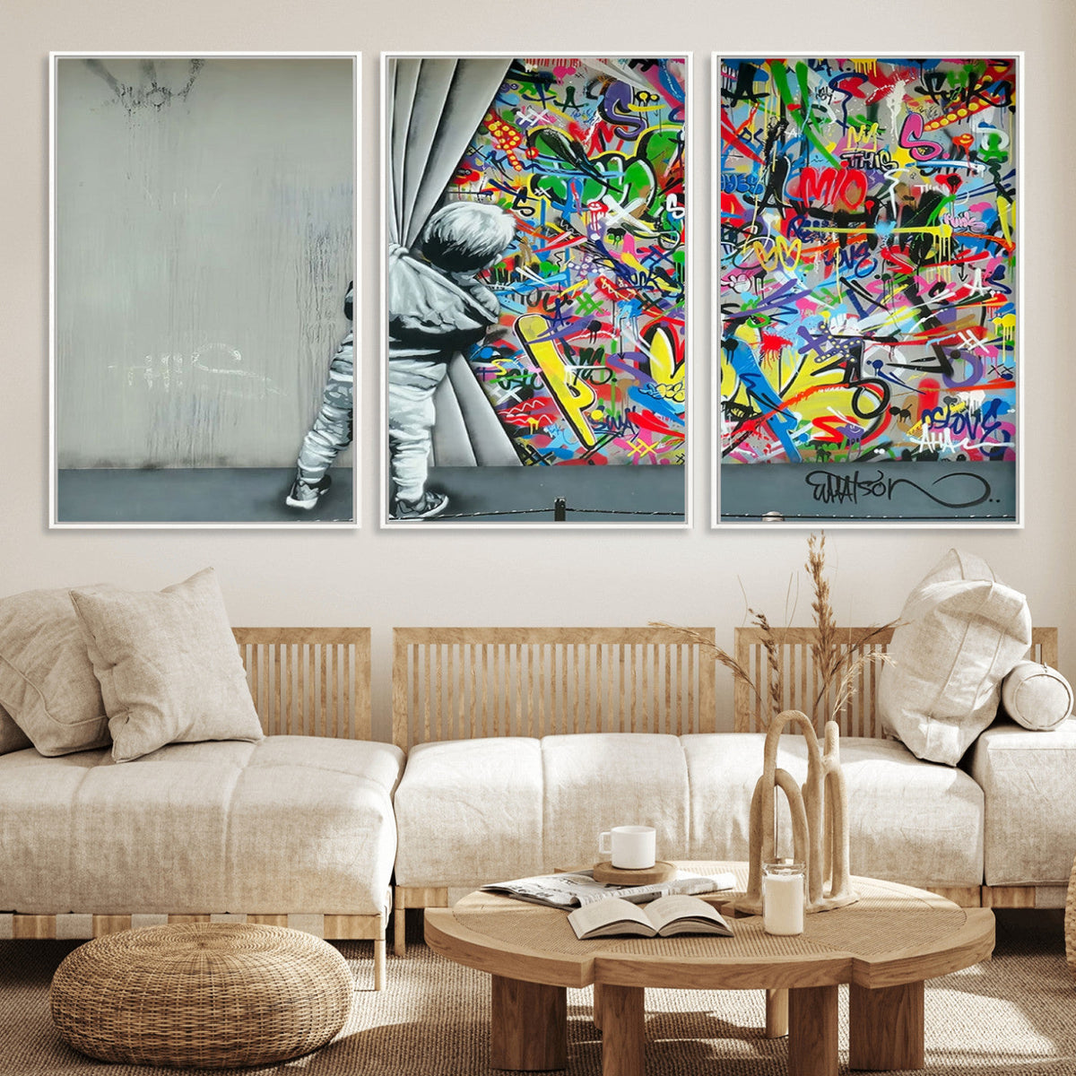 Banksy Colorful Street Graffiti Canvas Wall Art Print,