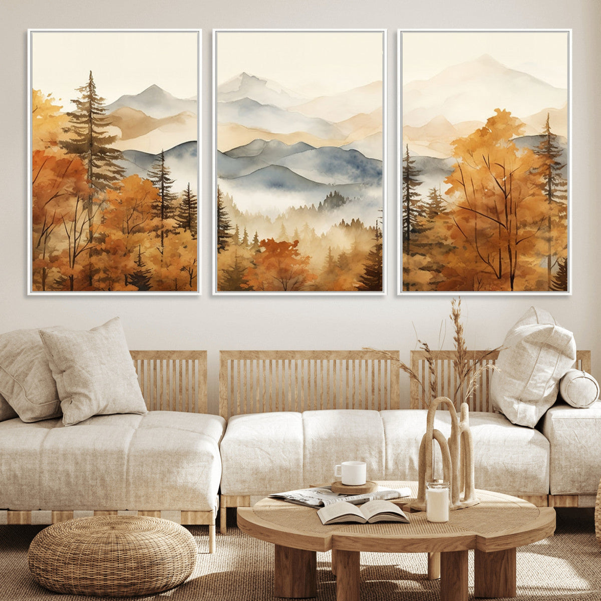 Golden Autumn Forest Wall Art Canvas | Mountain Landscape