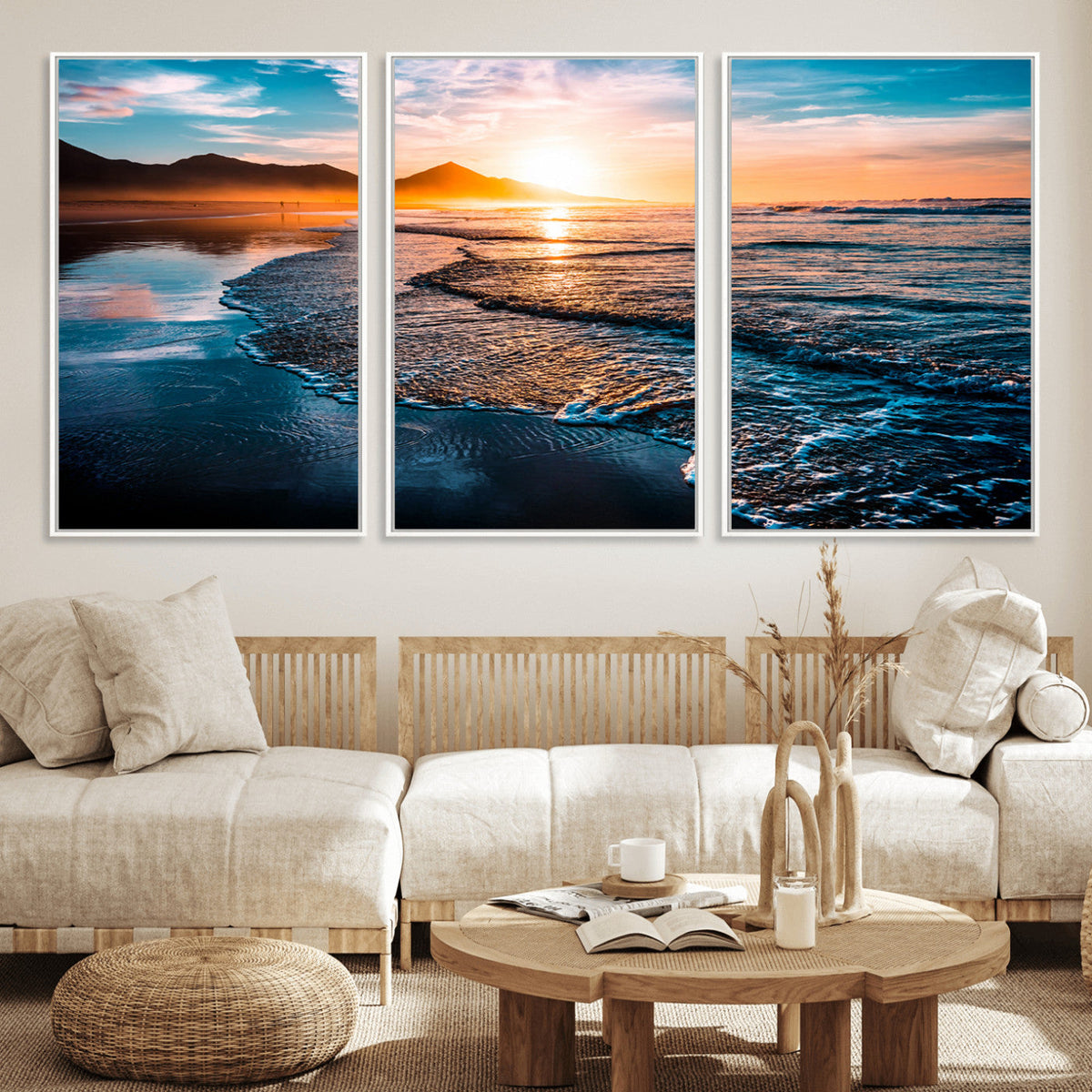 Sunset Beach Ocean Canvas Wall Art – Tranquil Ocean