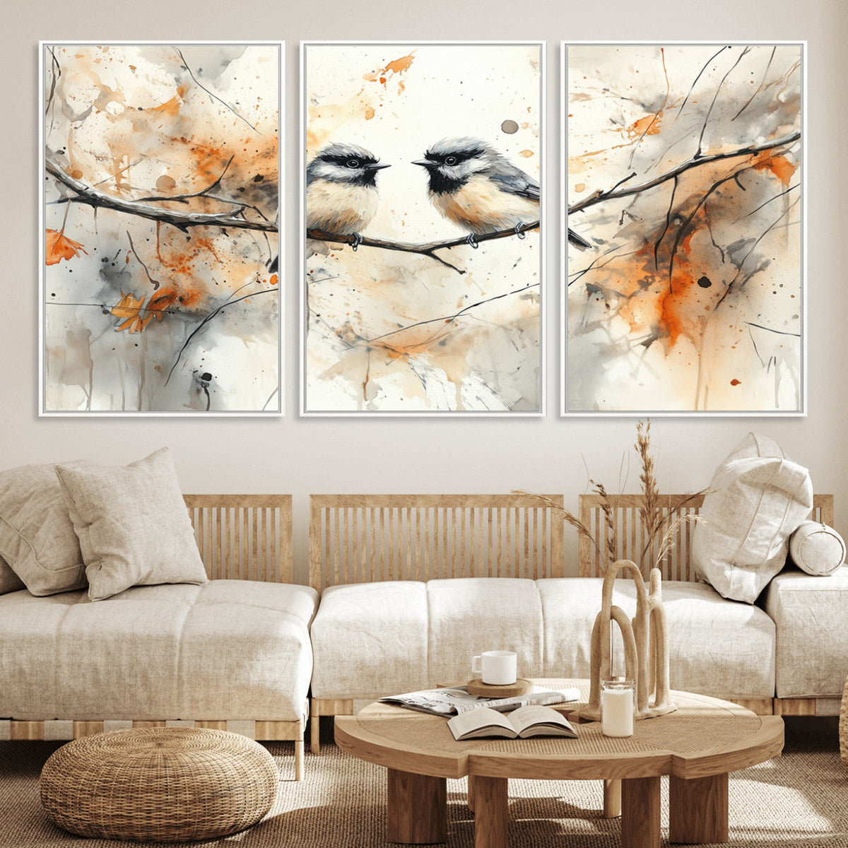 Abstract Watercolor Chickadee Bird Canvas Wall Art Print -