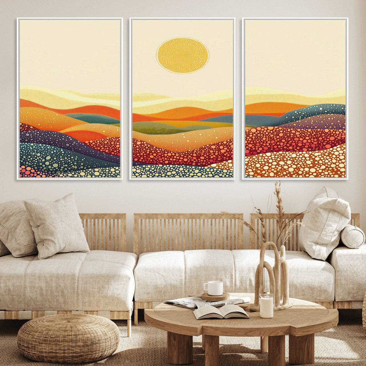 YAYOI KUSAMA Colorful Dot Art Landscape Canvas - Framed