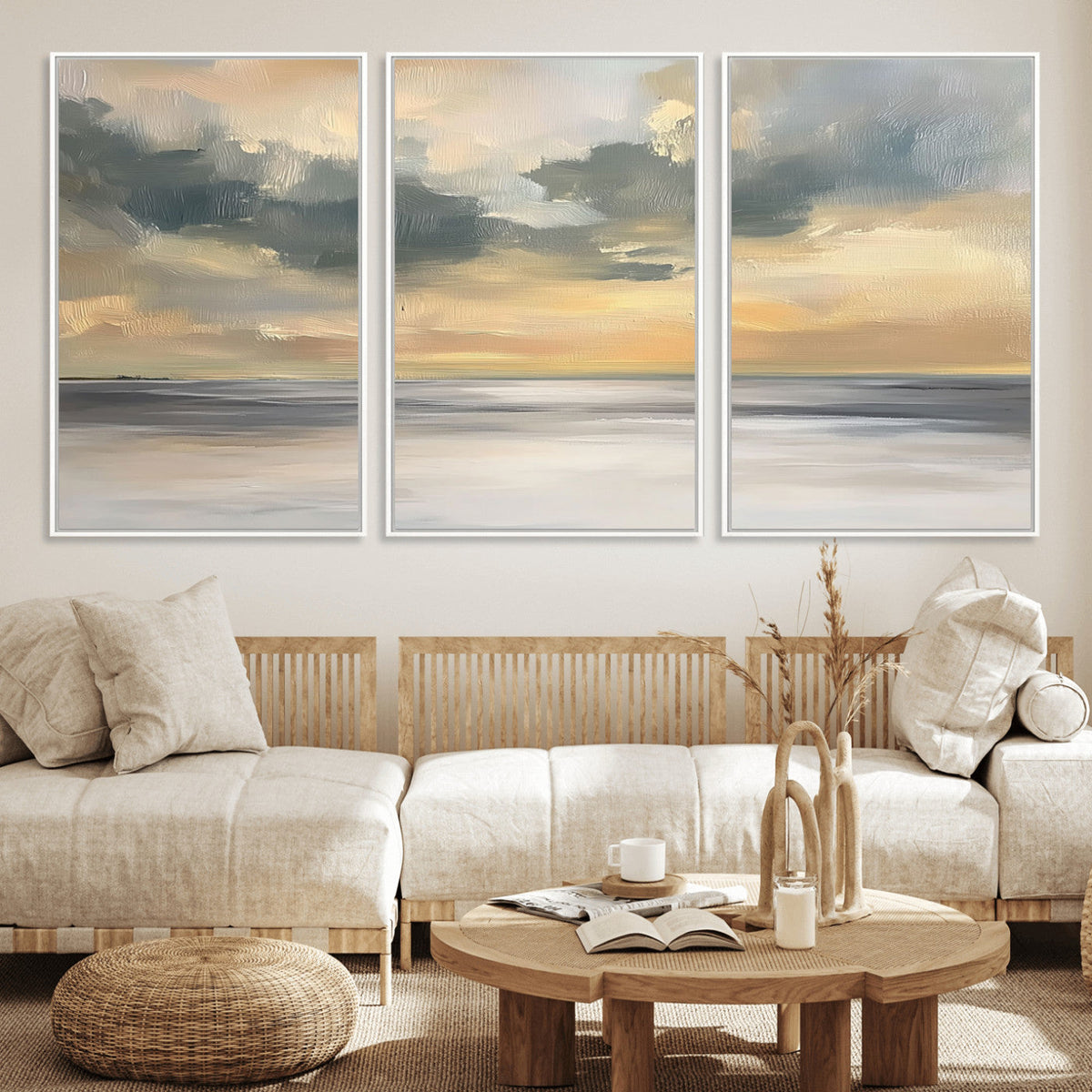 Modern Coastal Artwork with Vibrant Abstract Ocean Waves