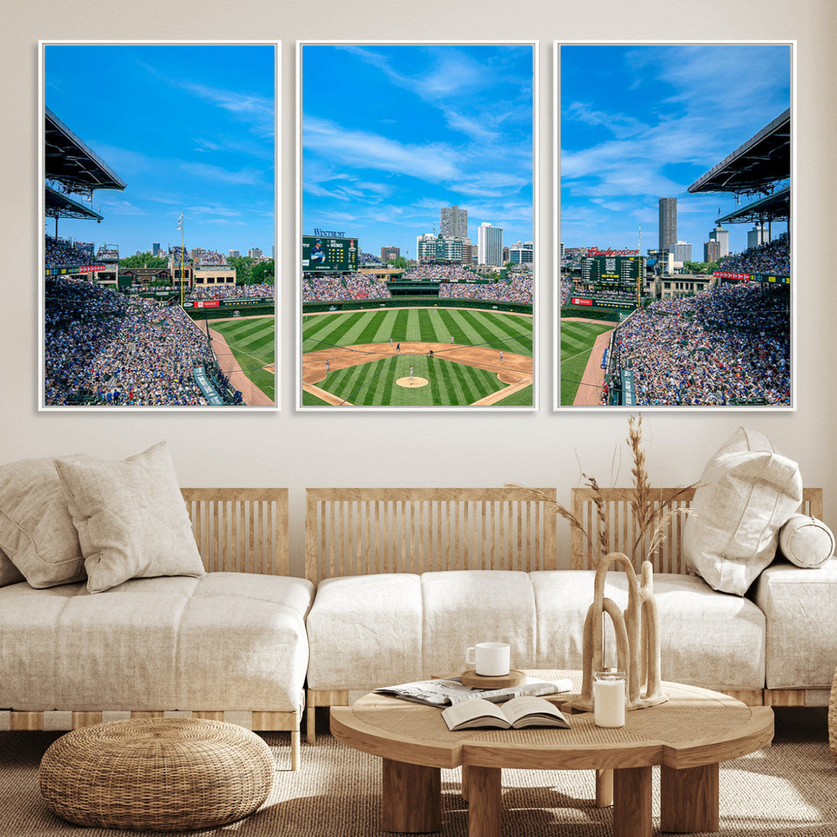 Wrigley Field Chicago Cubs Panoramic Art Multi-Piece Canvas