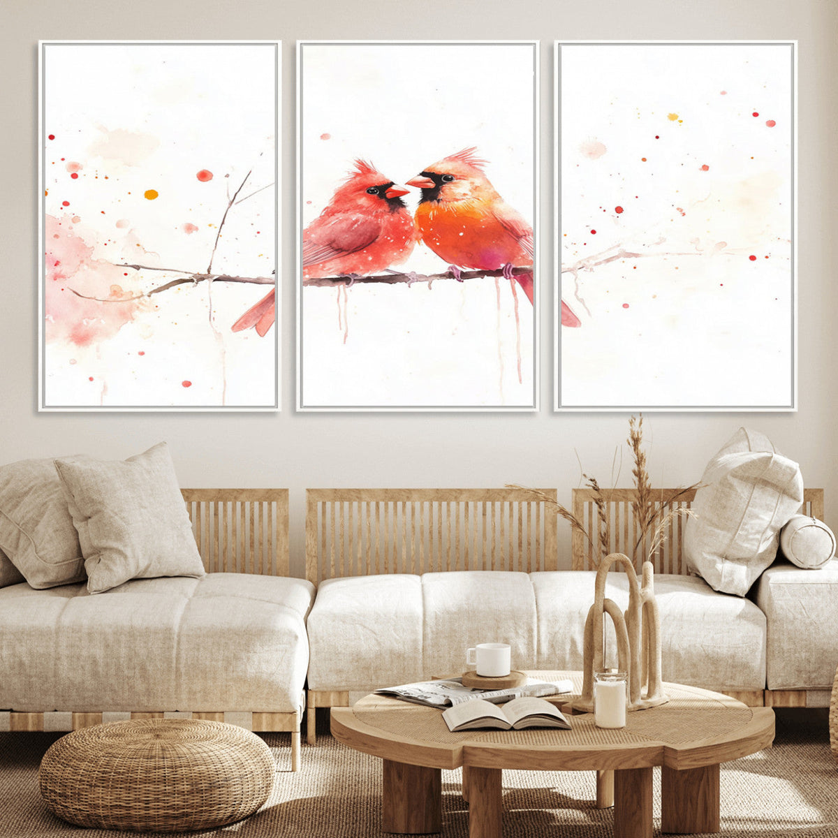 Cardinal Bird Canvas Wall Art - Male and Female Cardinal
