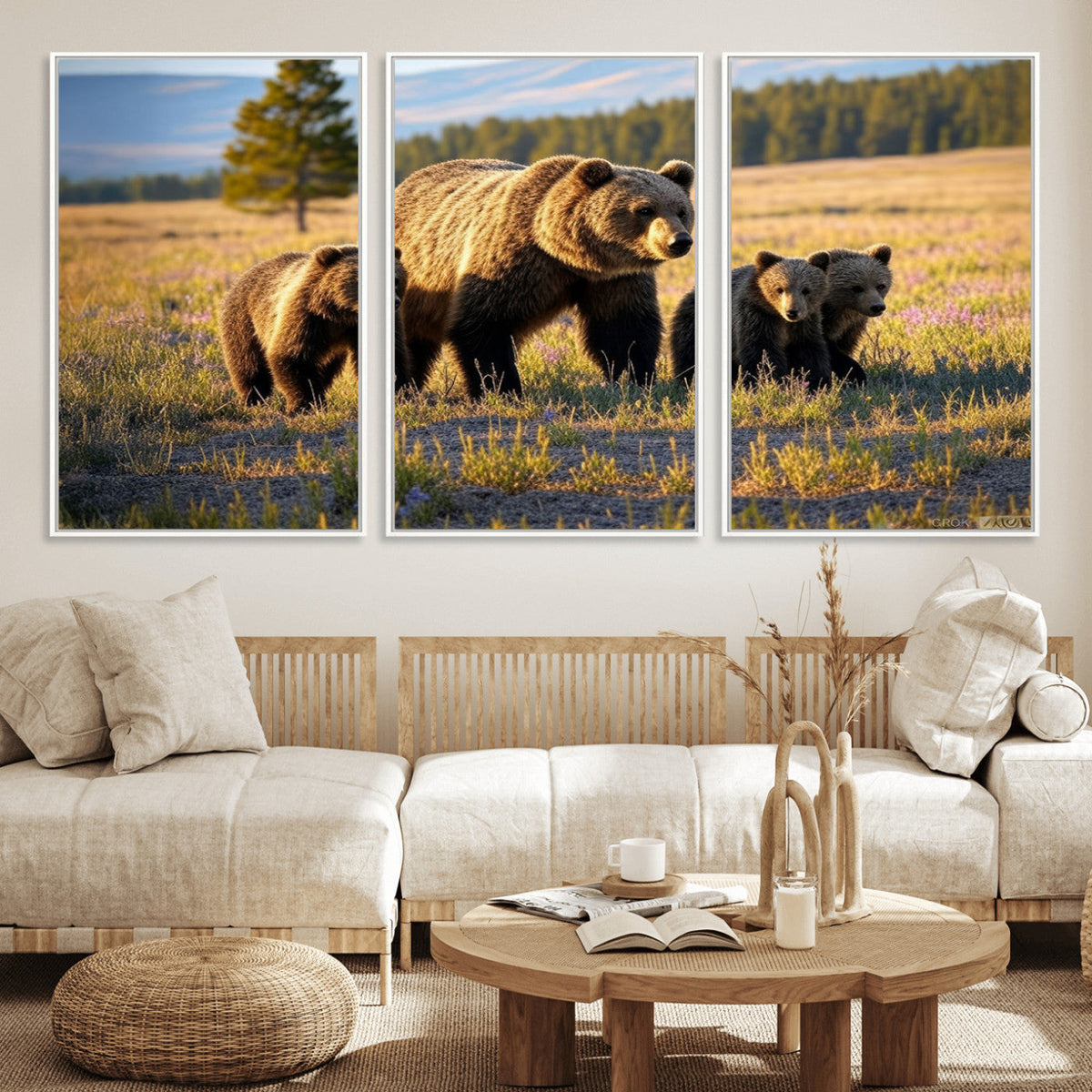 Grizzly Bear Family Wall Art Canvas Print – Majestic