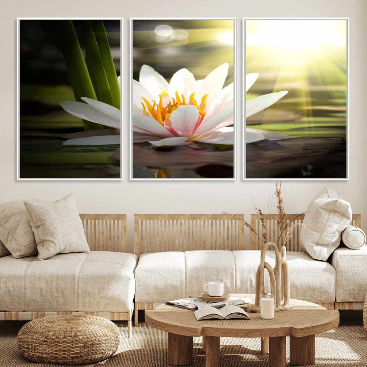 Lotus Flower Wall Art Canvas Print, Water Lily Large Wall