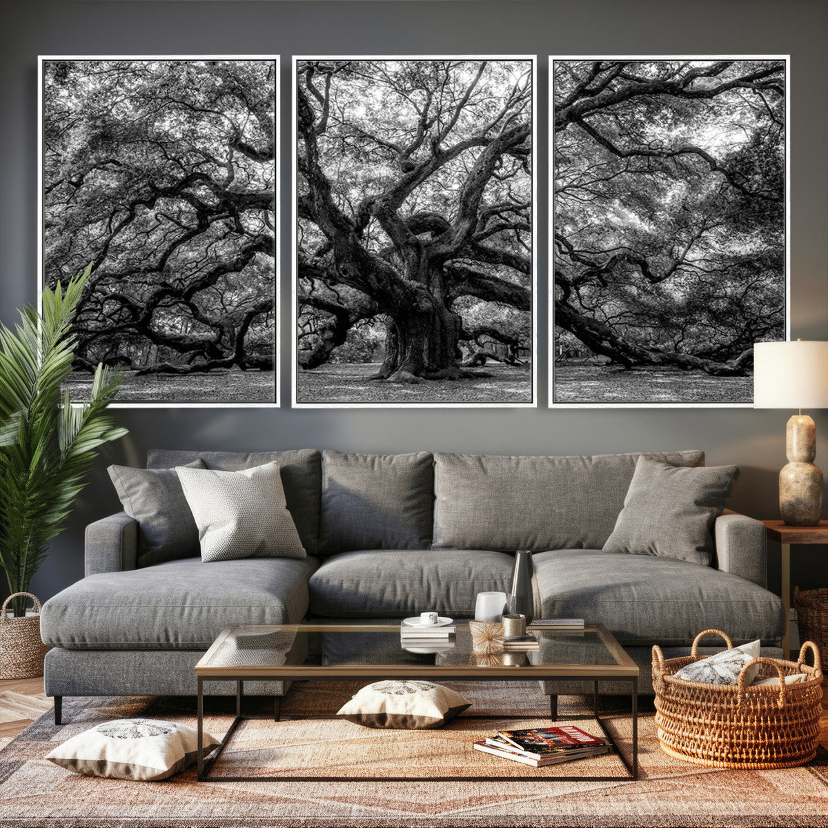 Black and White Old Angel Oak Tree Wall Art Canvas Print