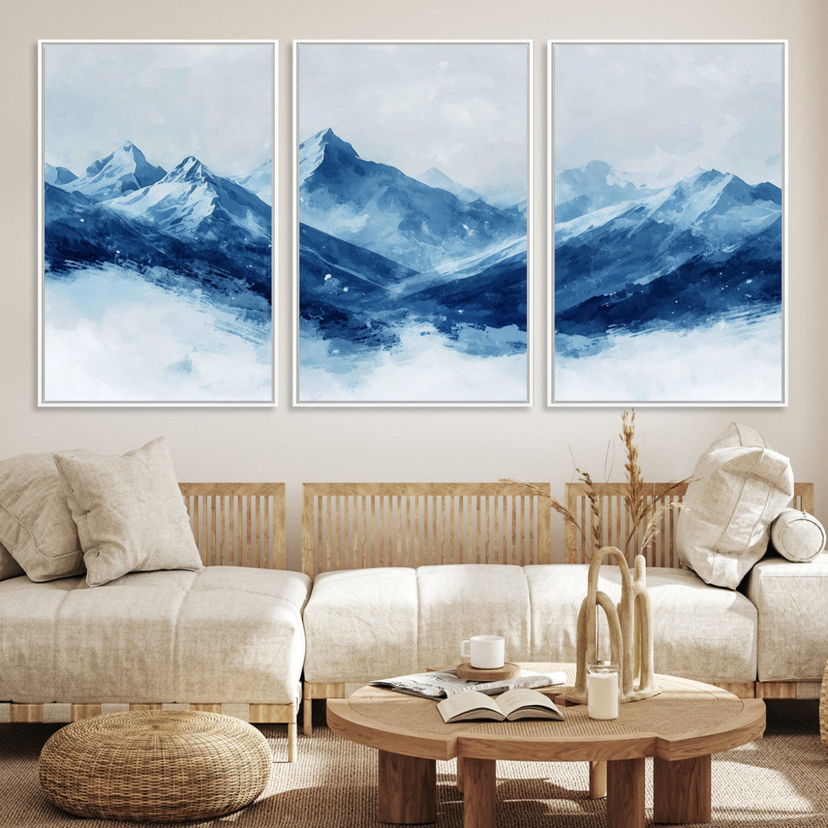 Blue Mountains Wall Art – Framed Snowy Range Canvas Artwork,