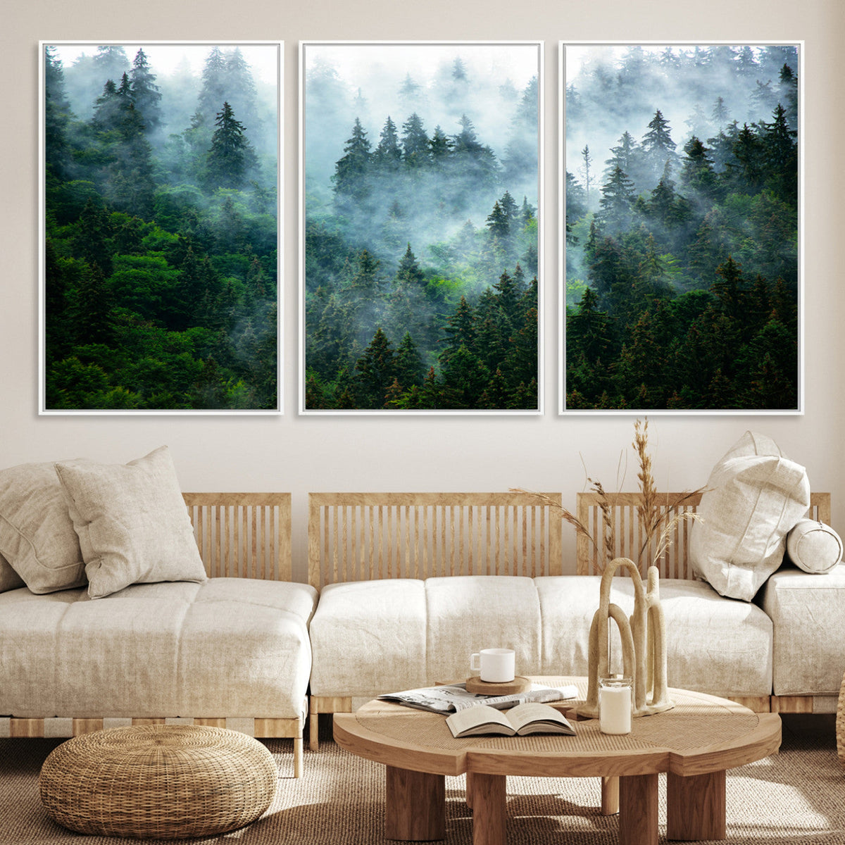 Misty Forest Wall Art Canvas Print – Framed Foggy Mountain
