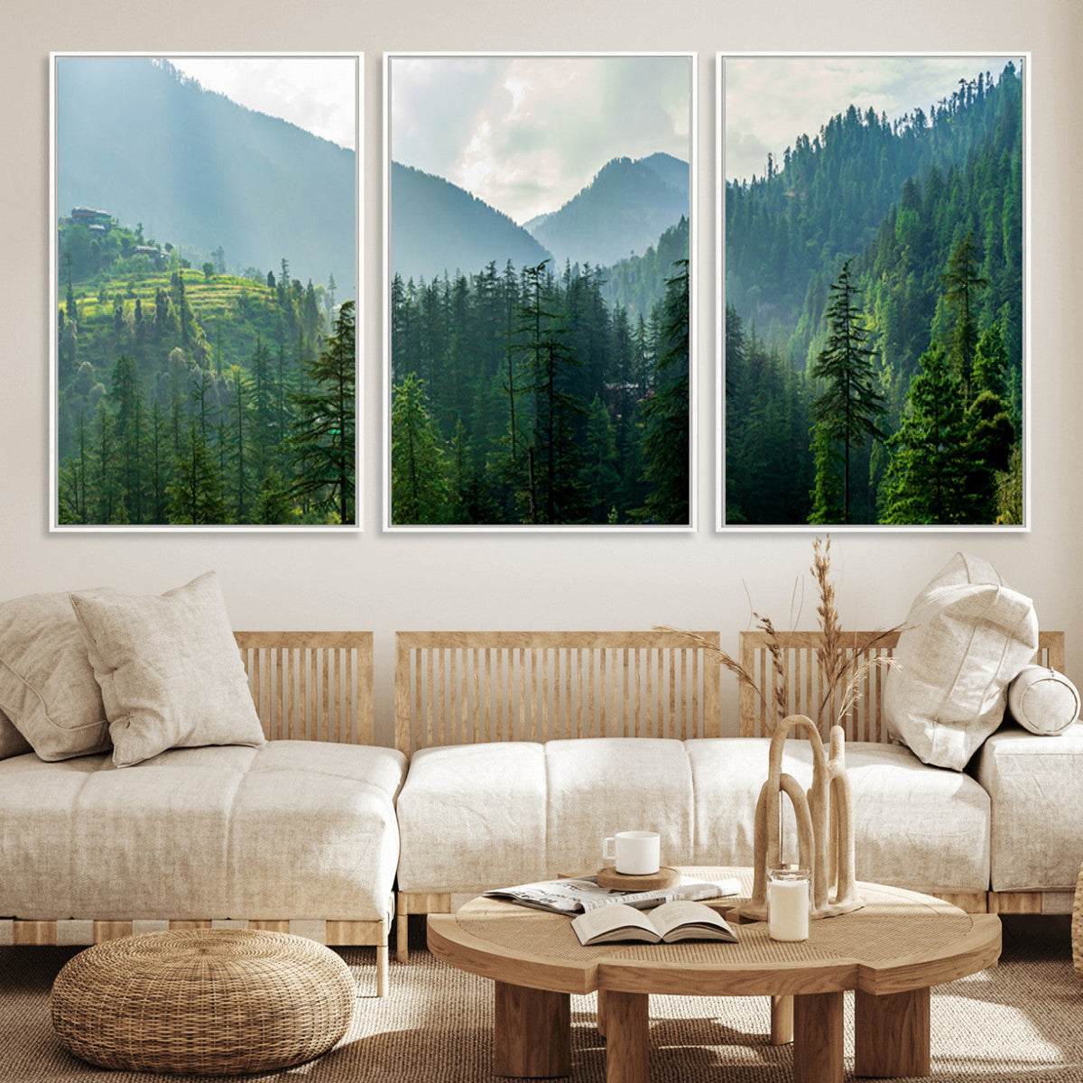 Misty Forest Mountain Wall Art Canvas Print – Framed Serene