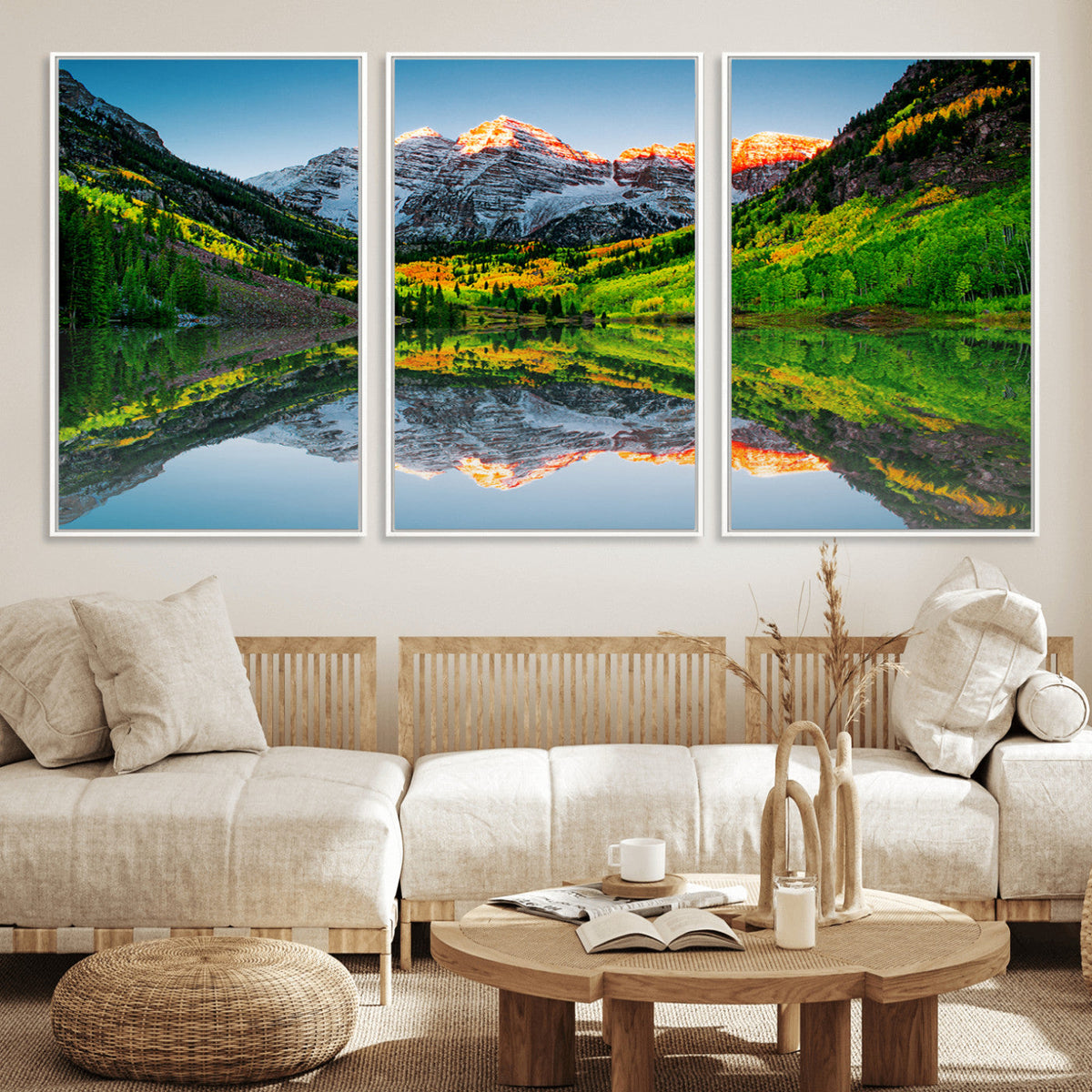Sunrise Maroon Bells Lake Wall Art Canvas Print – Framed Elk