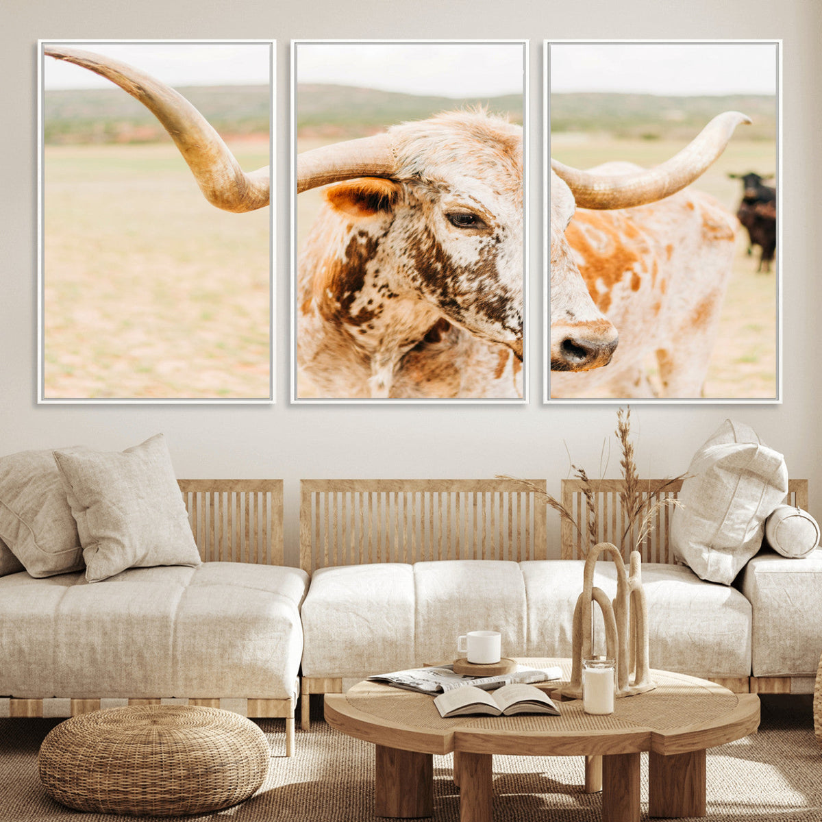 Texas Longhorn Wall Art Canvas Print – Framed Spotted Cow