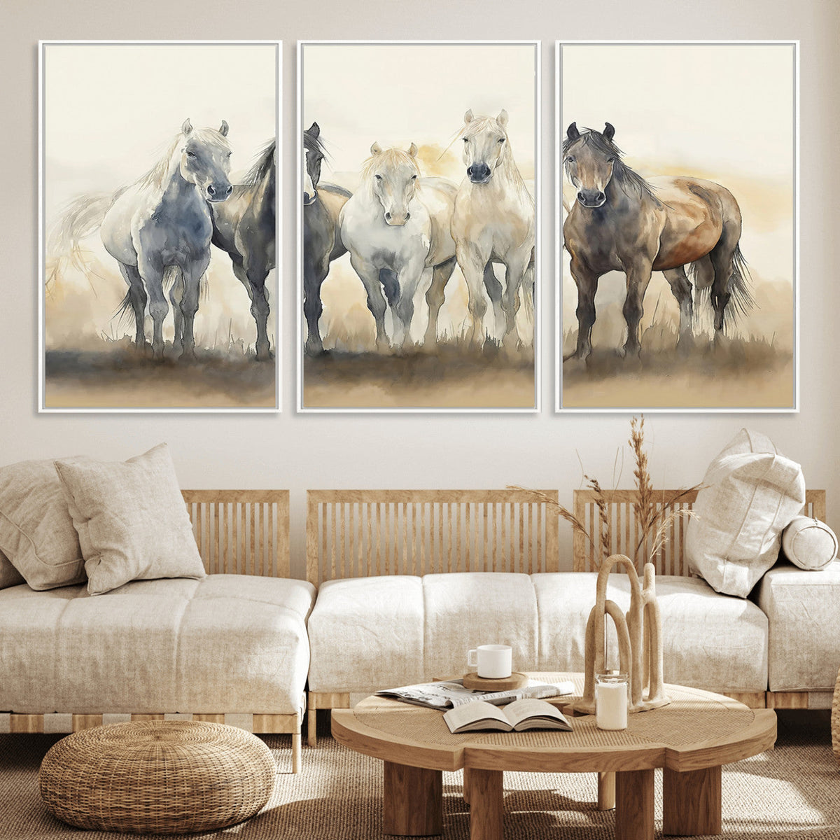 Wild Horses Wall Art Canvas Print, Framed Running Horses Art