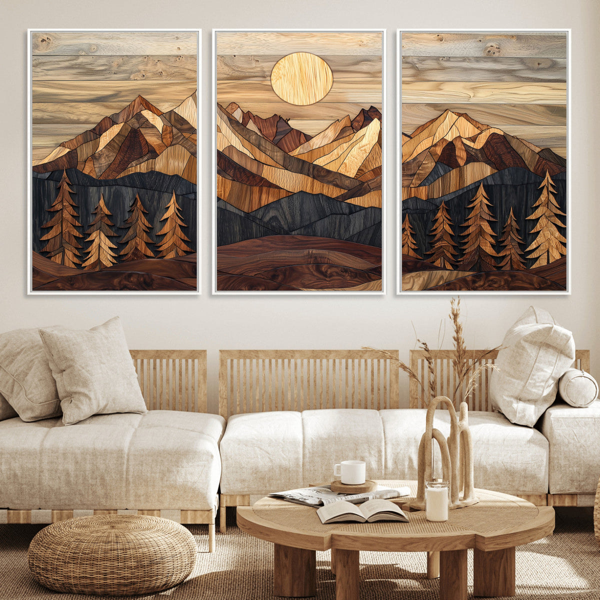 Wood Mountain Landscape Wall Art Canvas Print – Framed