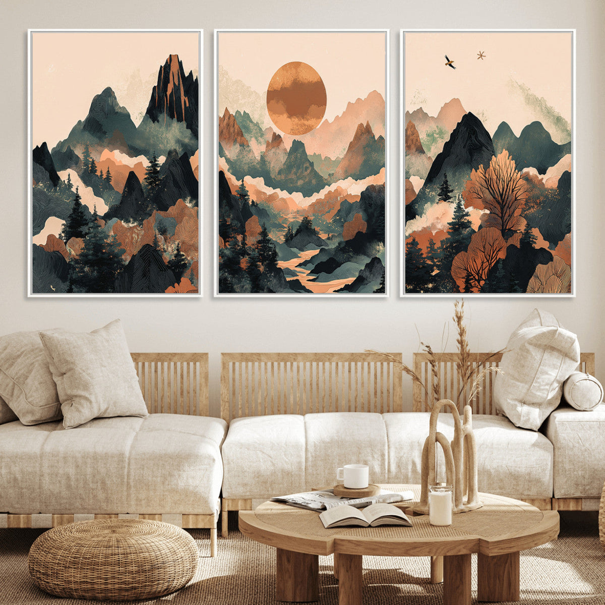 Wood Mountain Landscape Wall Art Canvas Print – Framed