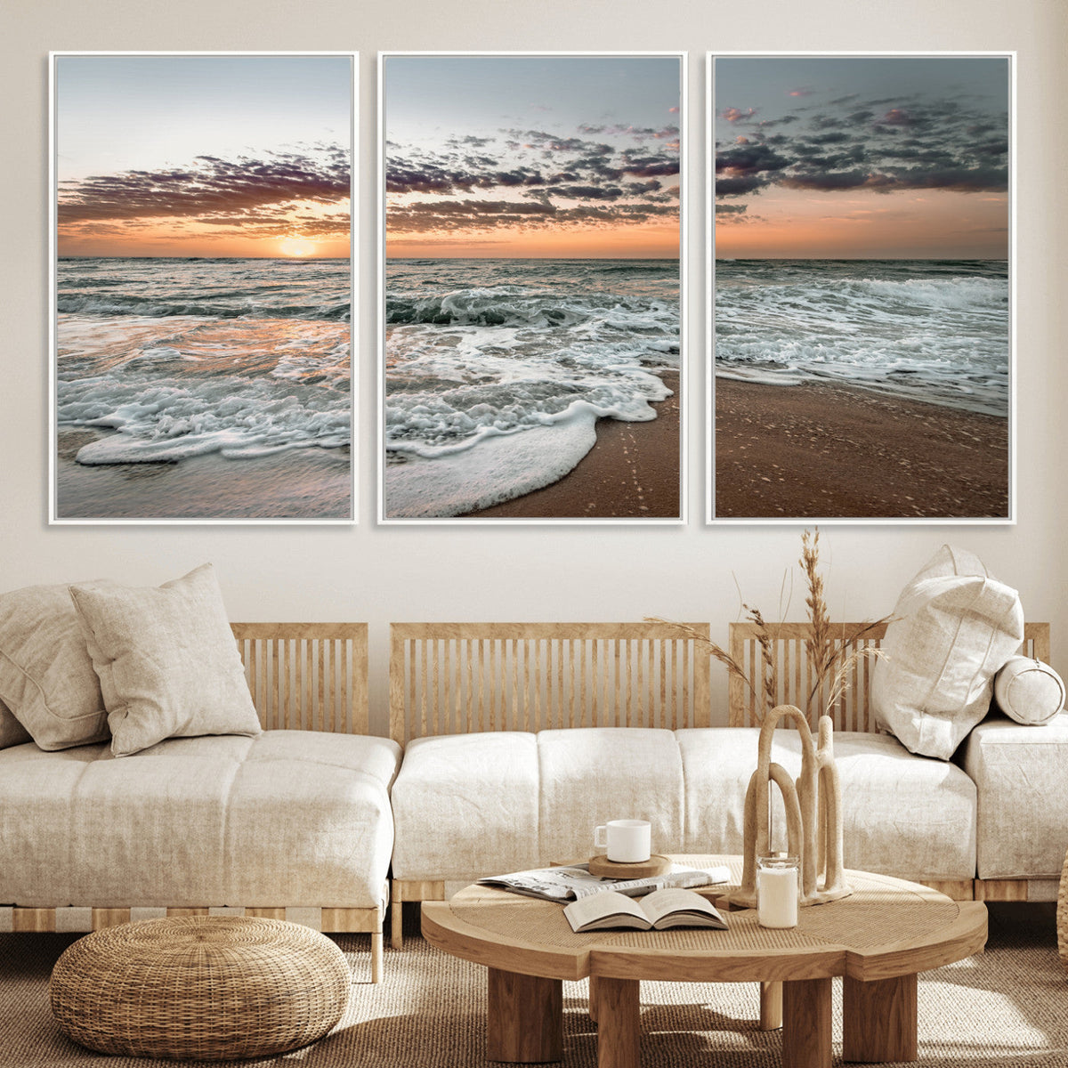 Ocean Sunset Wall Art Canvas Print – Framed Beach Waves