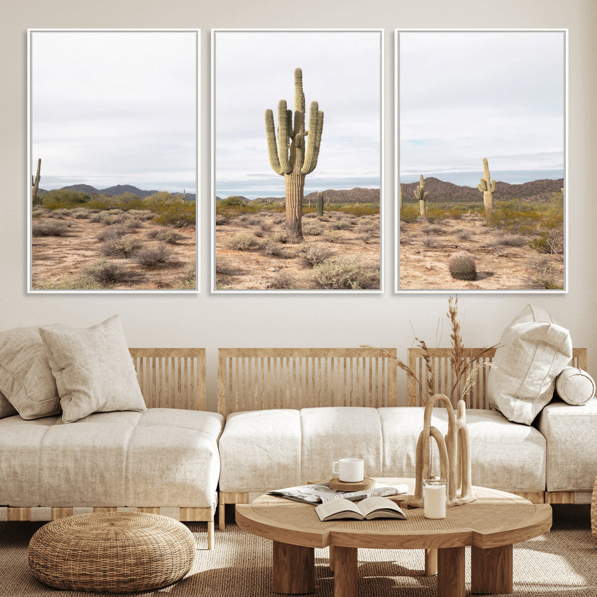 Saguaro Cactus Wall Art – Framed Desert Canvas Artwork,