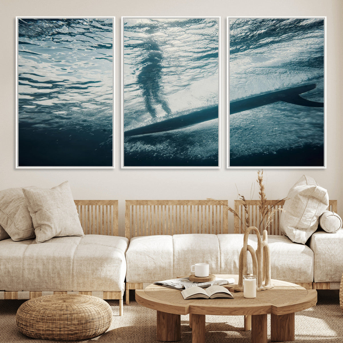 Underwater Surf Wall Art – Framed Ocean Wave Canvas Artwork,