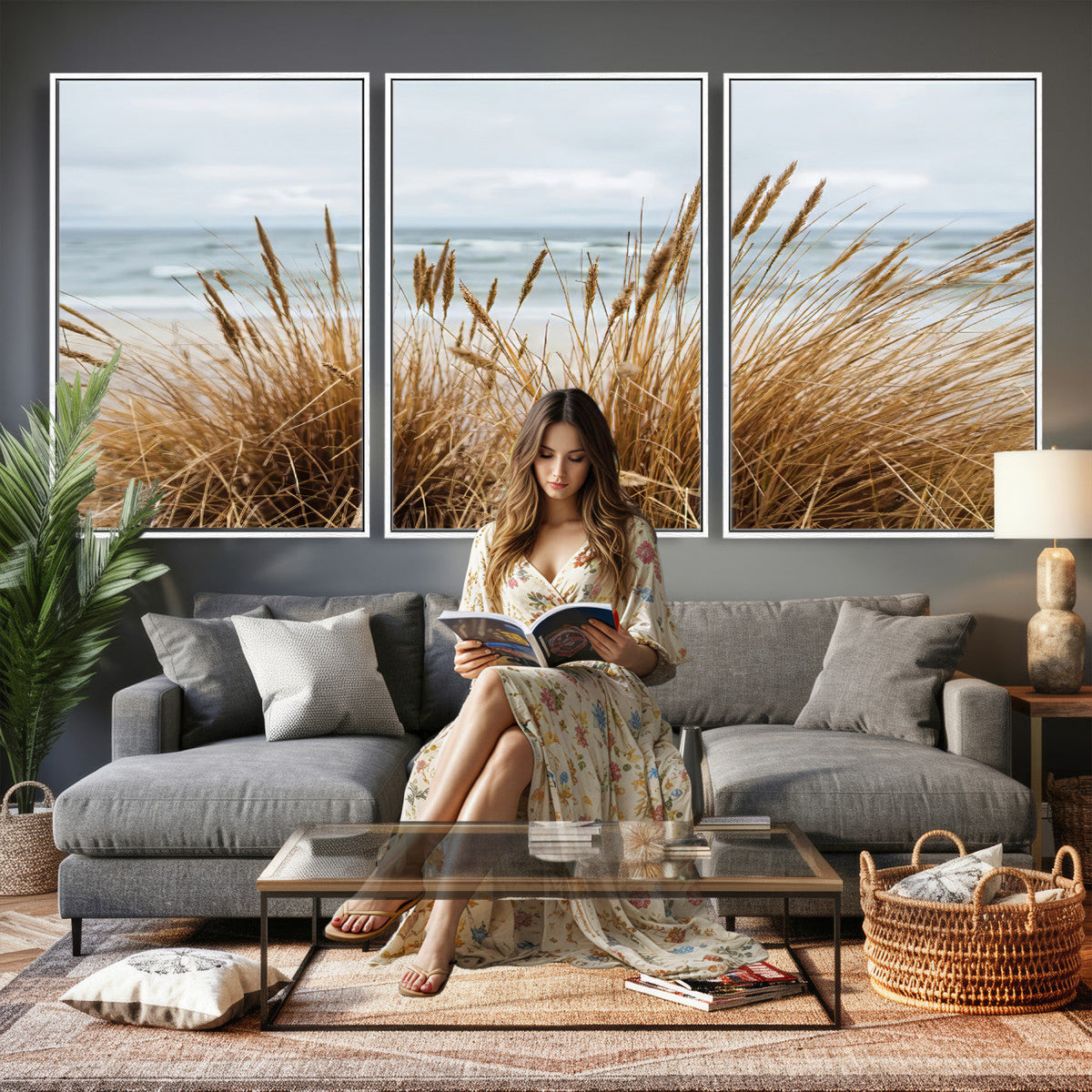 Beach Grass Wall Art Canvas Print – Framed Coastal Dunes Art