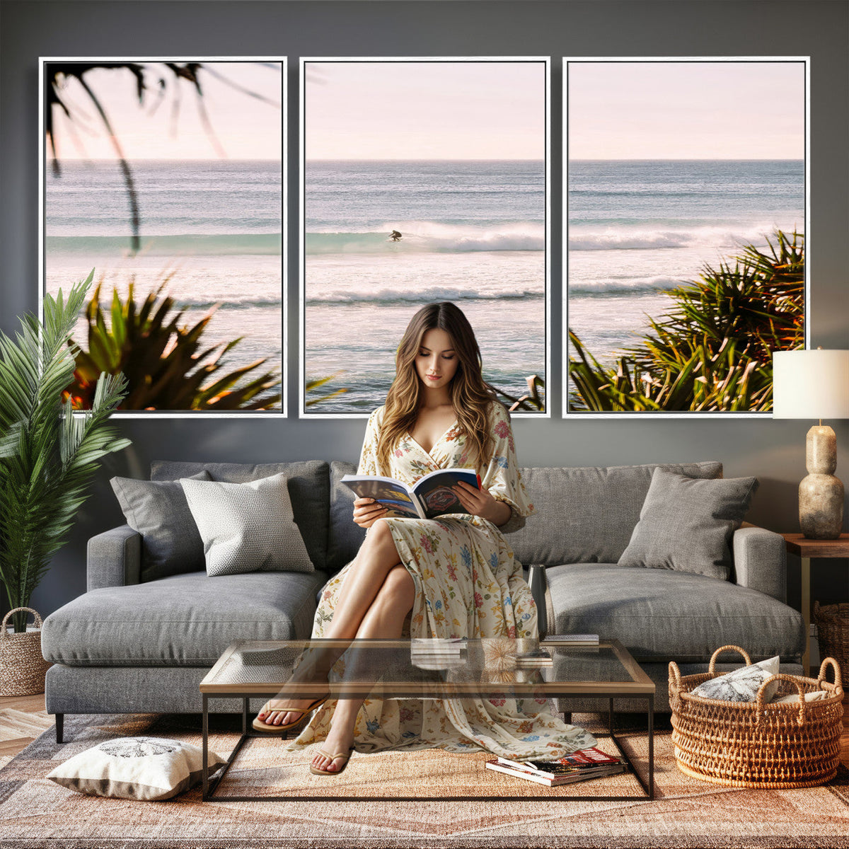 Ocean Surfer Wall Art Canvas Print – Framed Coastal Surf Art