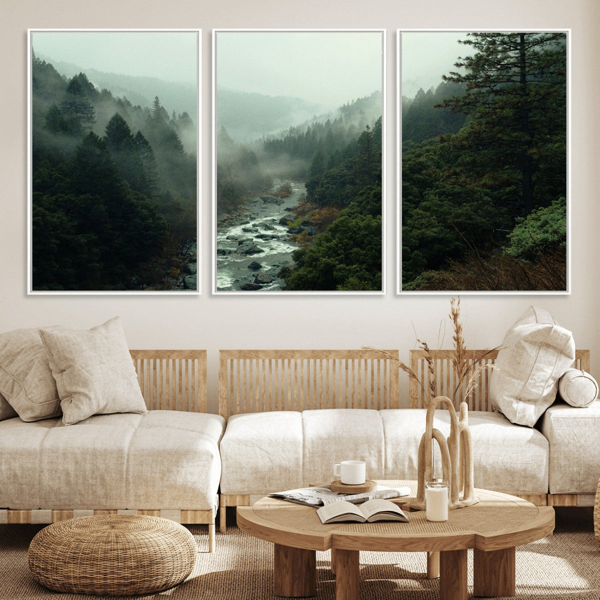 Misty Forest Wall Art Canvas Print – Framed Foggy River
