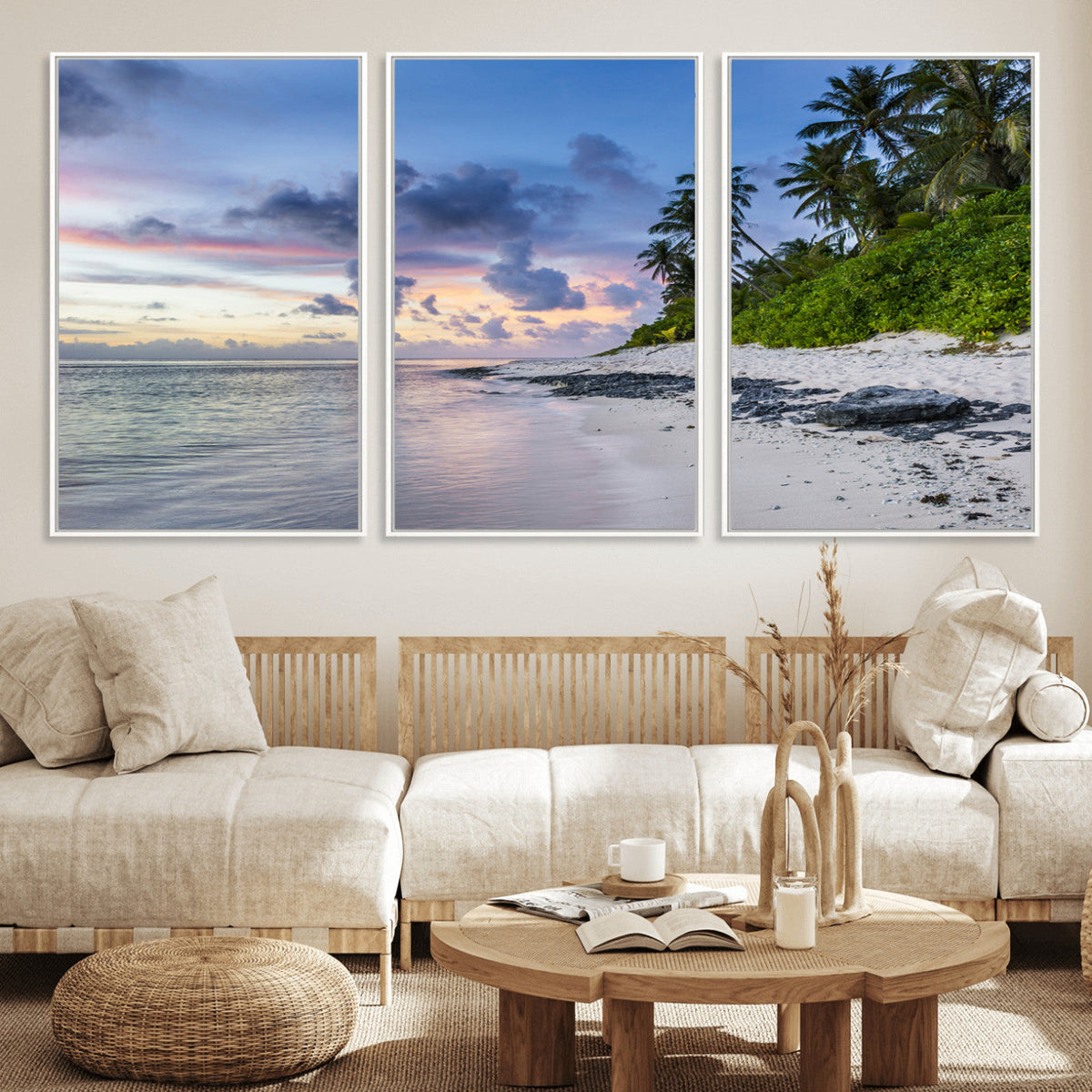 Tropical Beach Wall Art Canvas Print – Framed Sunset Glow
