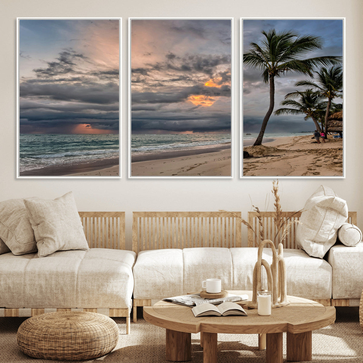 Tropical Storm Wall Art Canvas Print – Framed Moody Beach