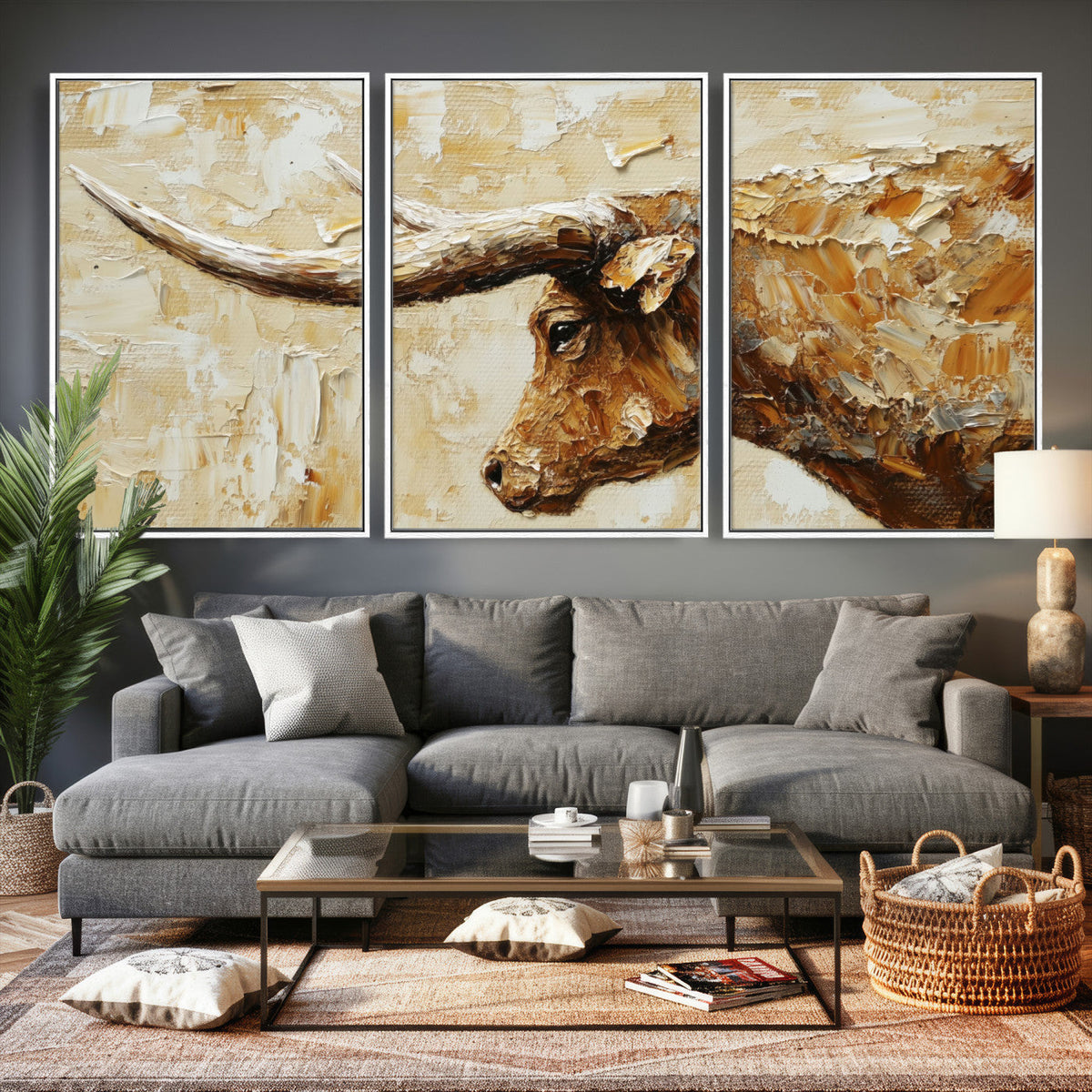 Rustic Longhorn Bull Wall Art Canvas Print – Vintage Western