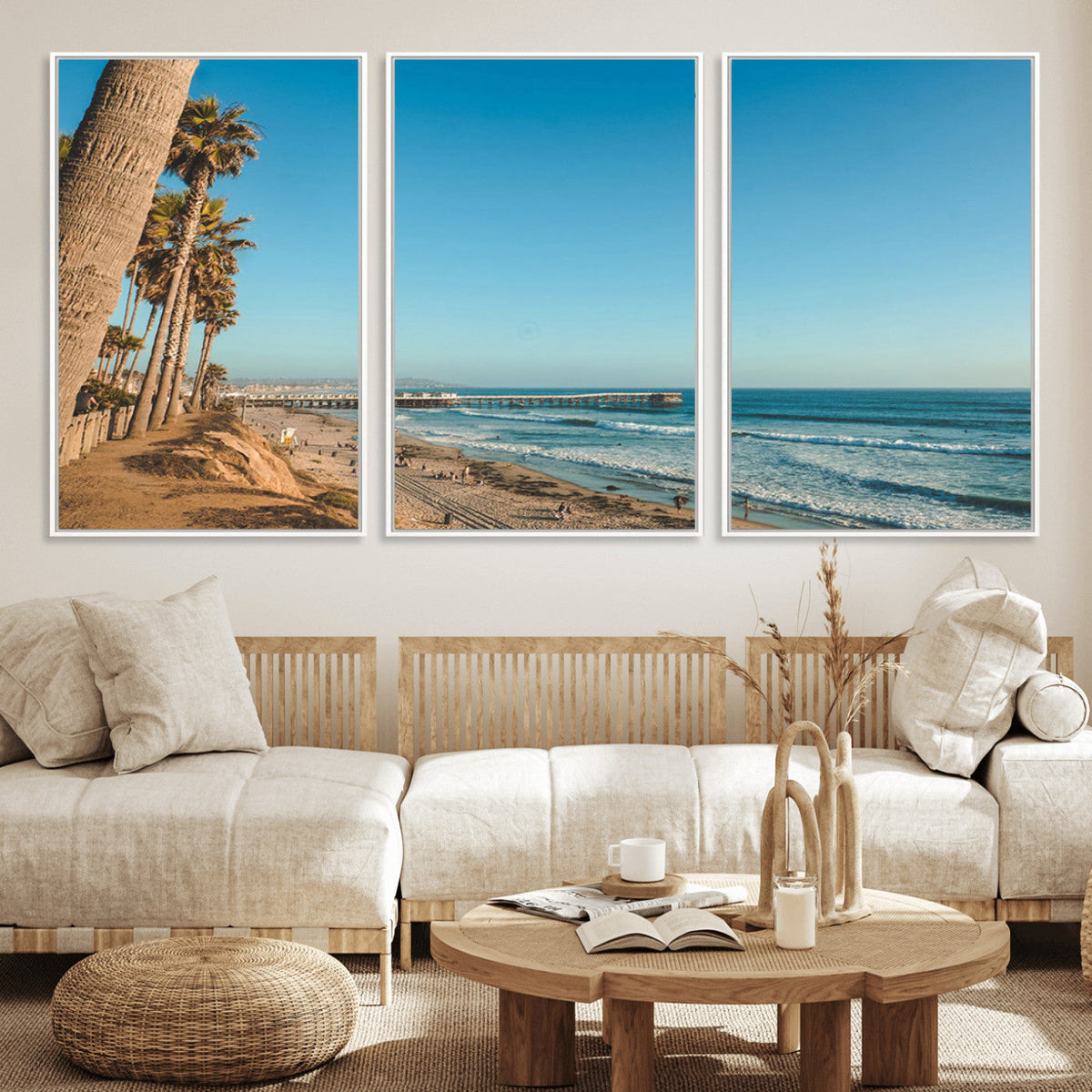 Scenic Beach Wall Art Canvas Print – Tall Palm Trees, Sandy