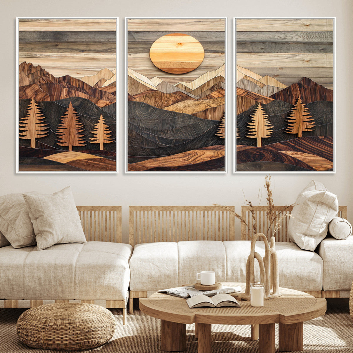 Wood Mountain Wall Art Canvas Print – Layered Forest and