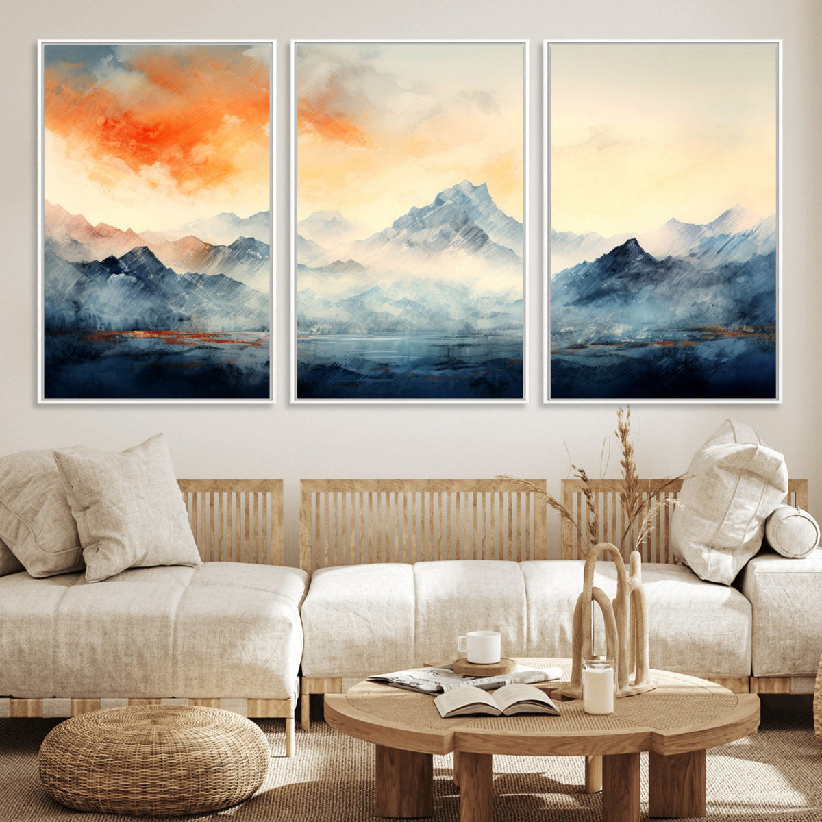 Warm Clouds Abstract Mountain Wall Art Canvas Print