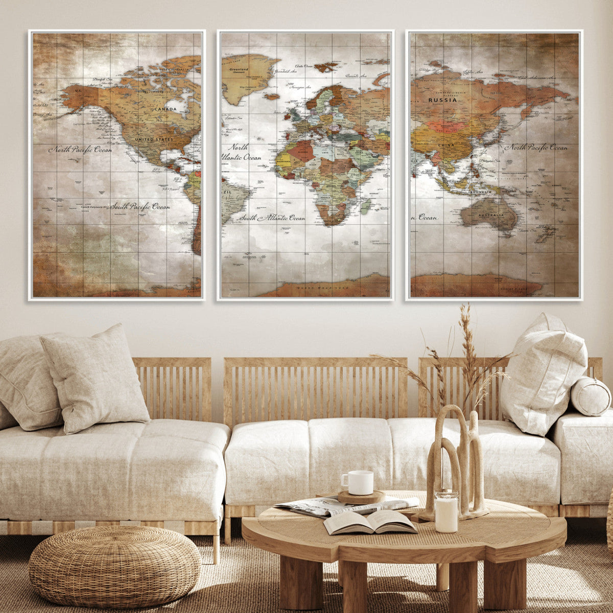 Vibrant Watercolor World Map Canvas Wall Art – Framed Travel