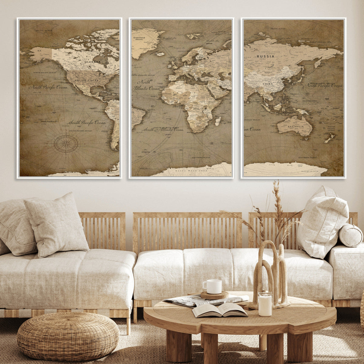 World Map Wall Art Canvas Print, Framed Map Art Picture