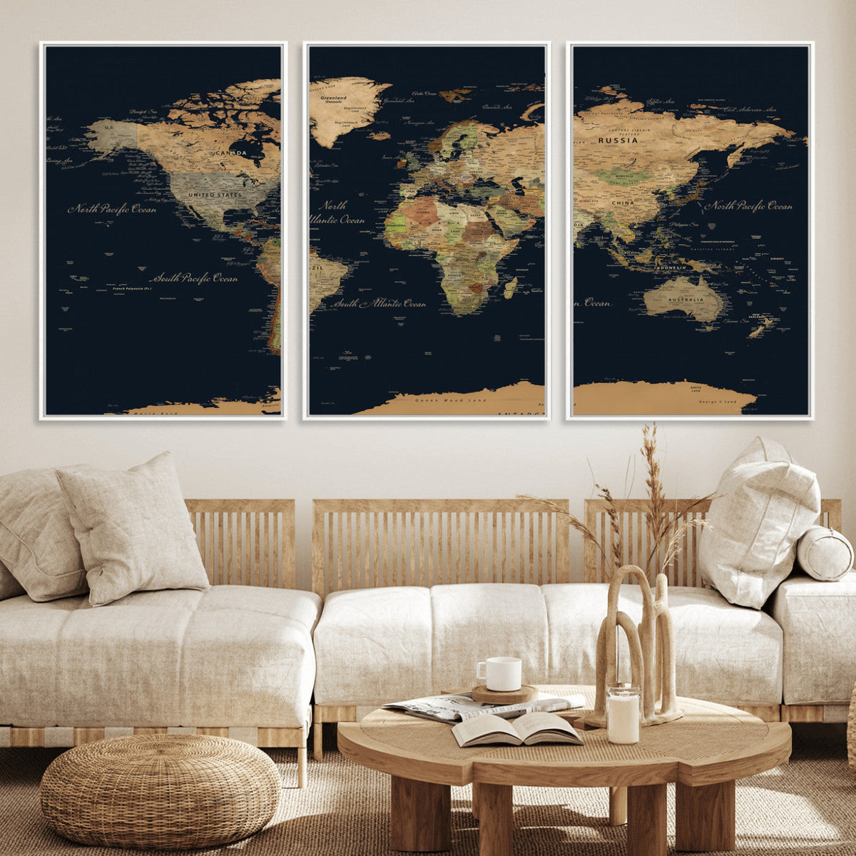 Vintage World Map Canvas on the Dark Background Wall Art
