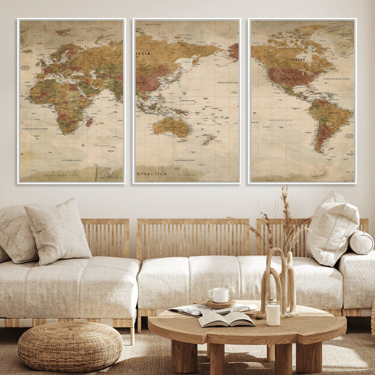 Vintage Detailed World Map Wall Art Canvas Print – Antique