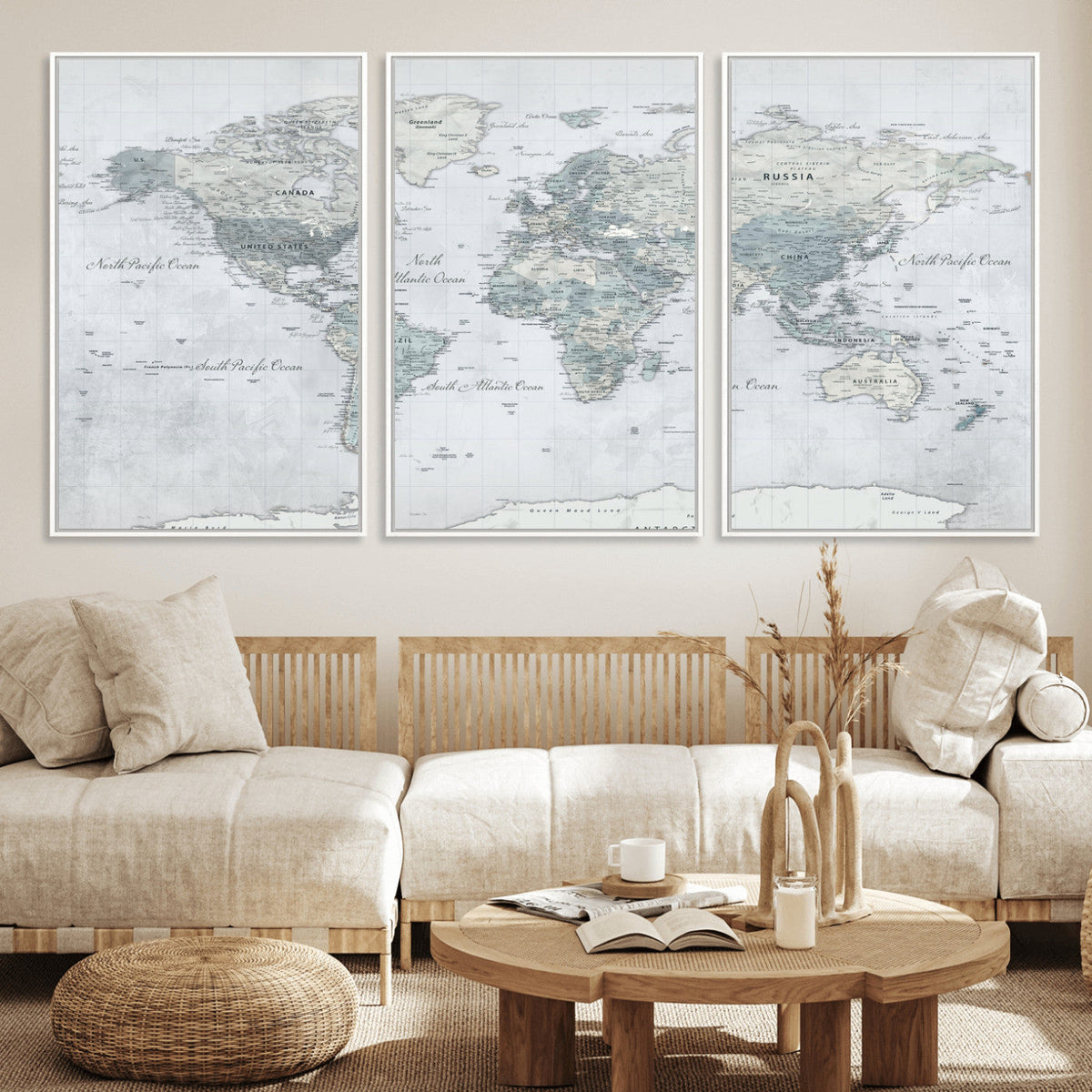 Push Pin World Map Canvas Print - Detailed Vintage World Map